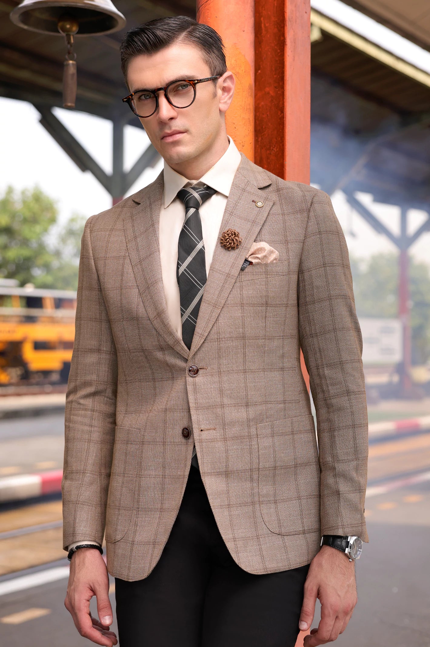 Fawn Windowpane Check Blazer - Image 3