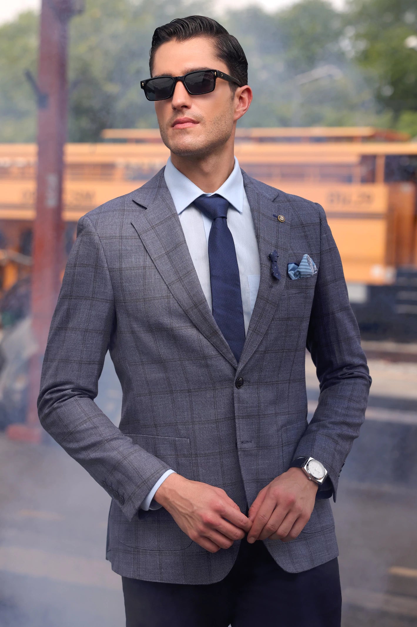 Light Blue Window Pane Check Blazer - Image 3