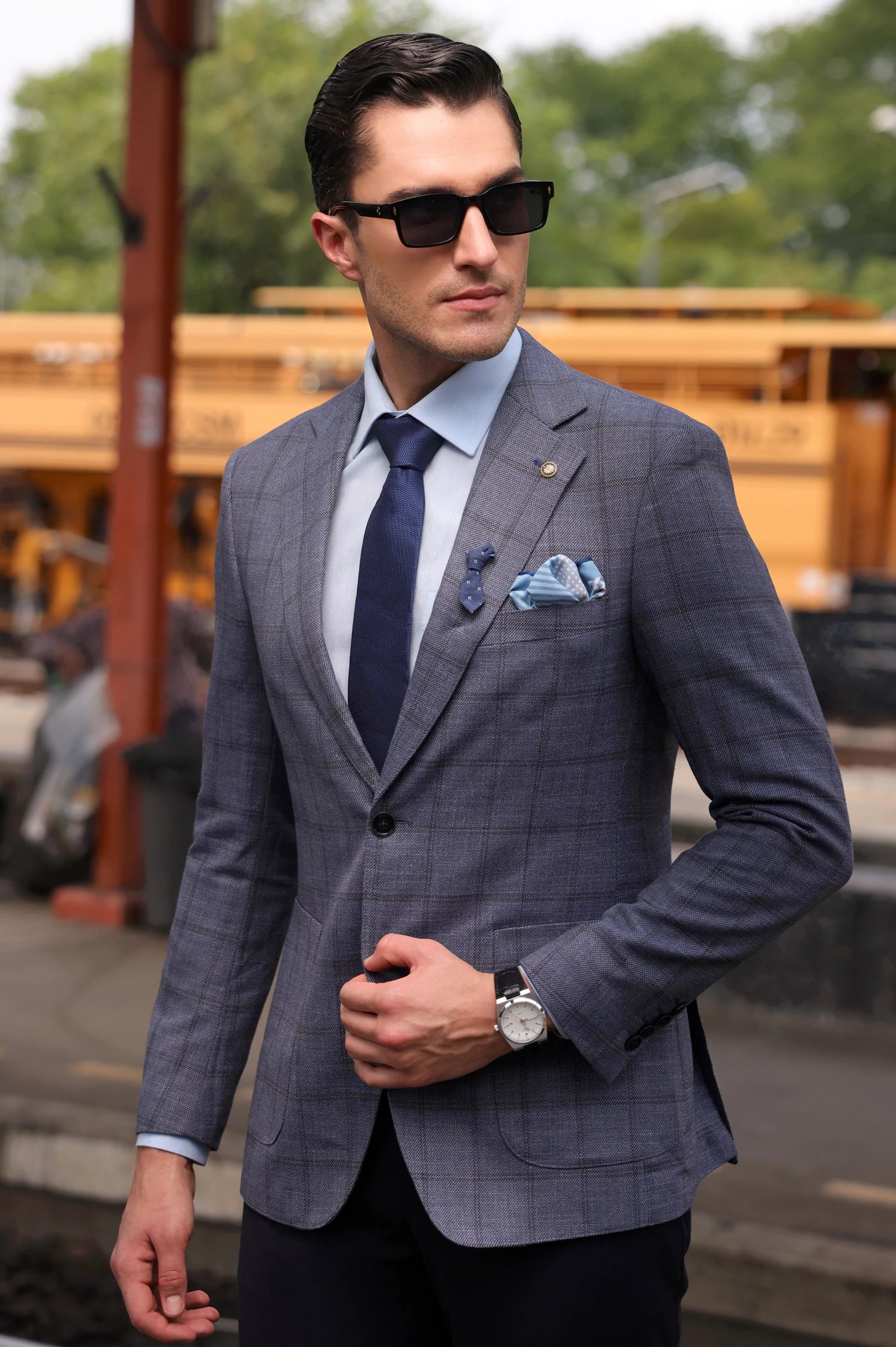 Light Blue Window Pane Check Blazer - Image 4