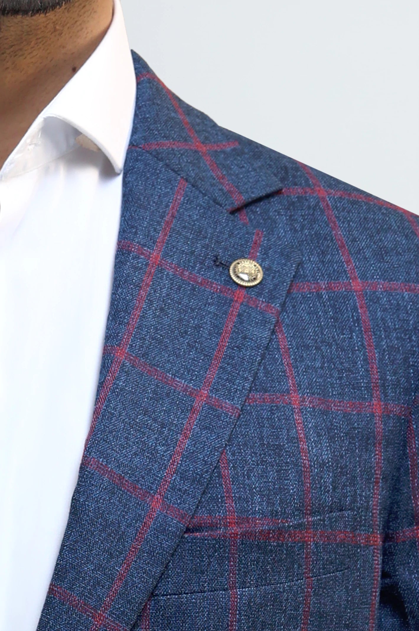 Navy Blue Checked Single-Breasted Blazer - Image 3