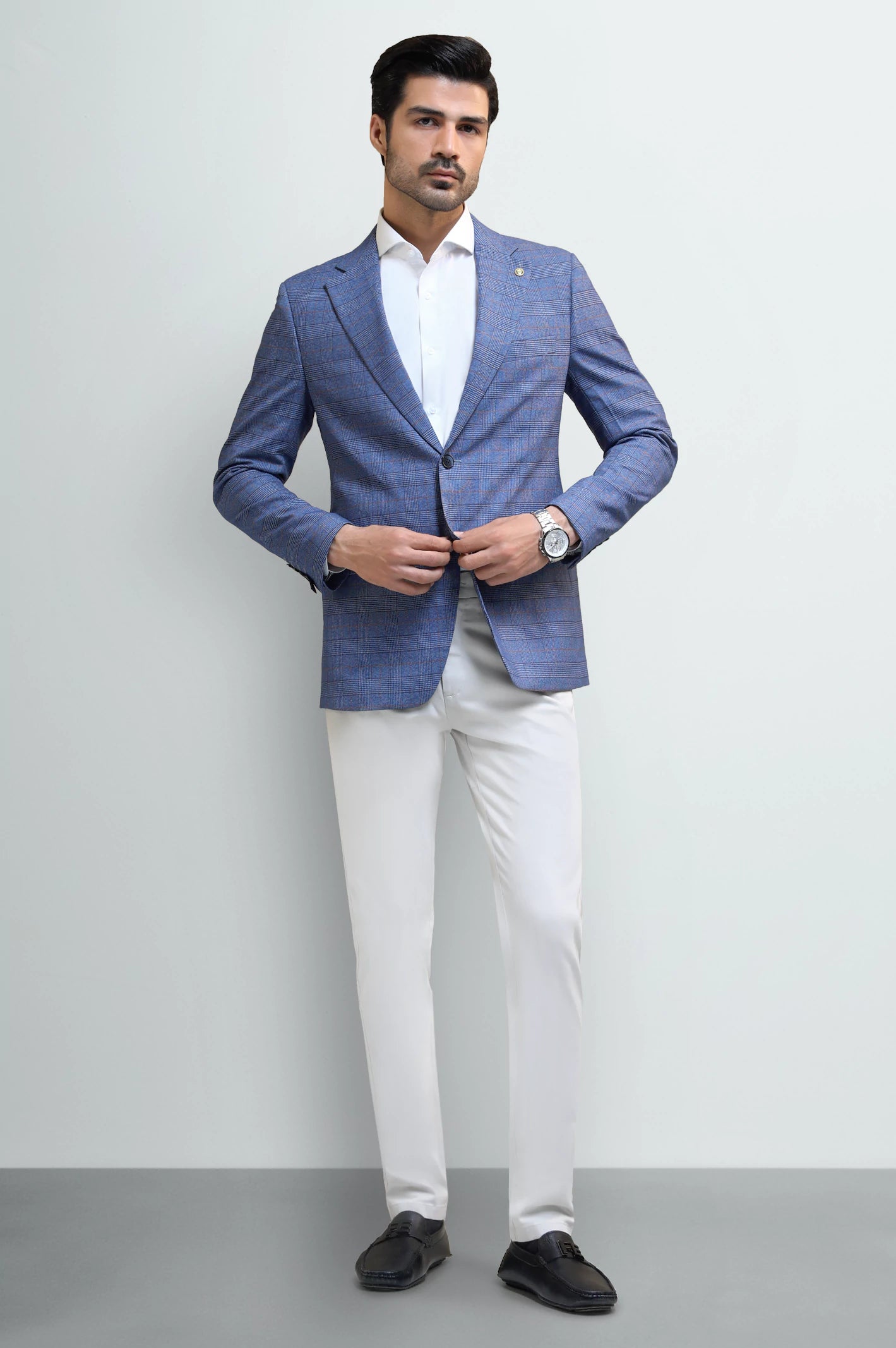 Light Blue Check Blazer for Men - Image 2