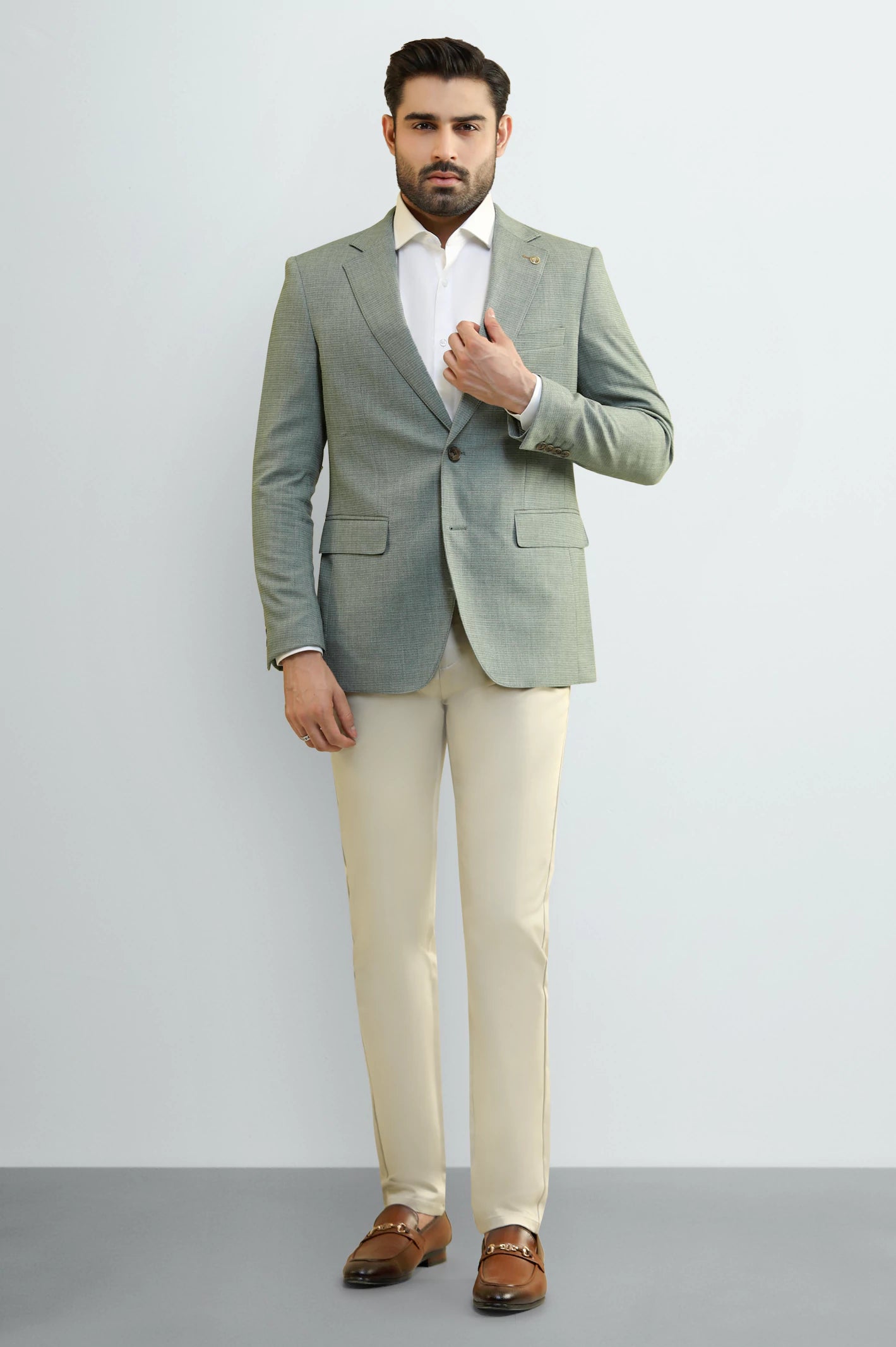 Men's Light Green Textured Blazer - Image 2