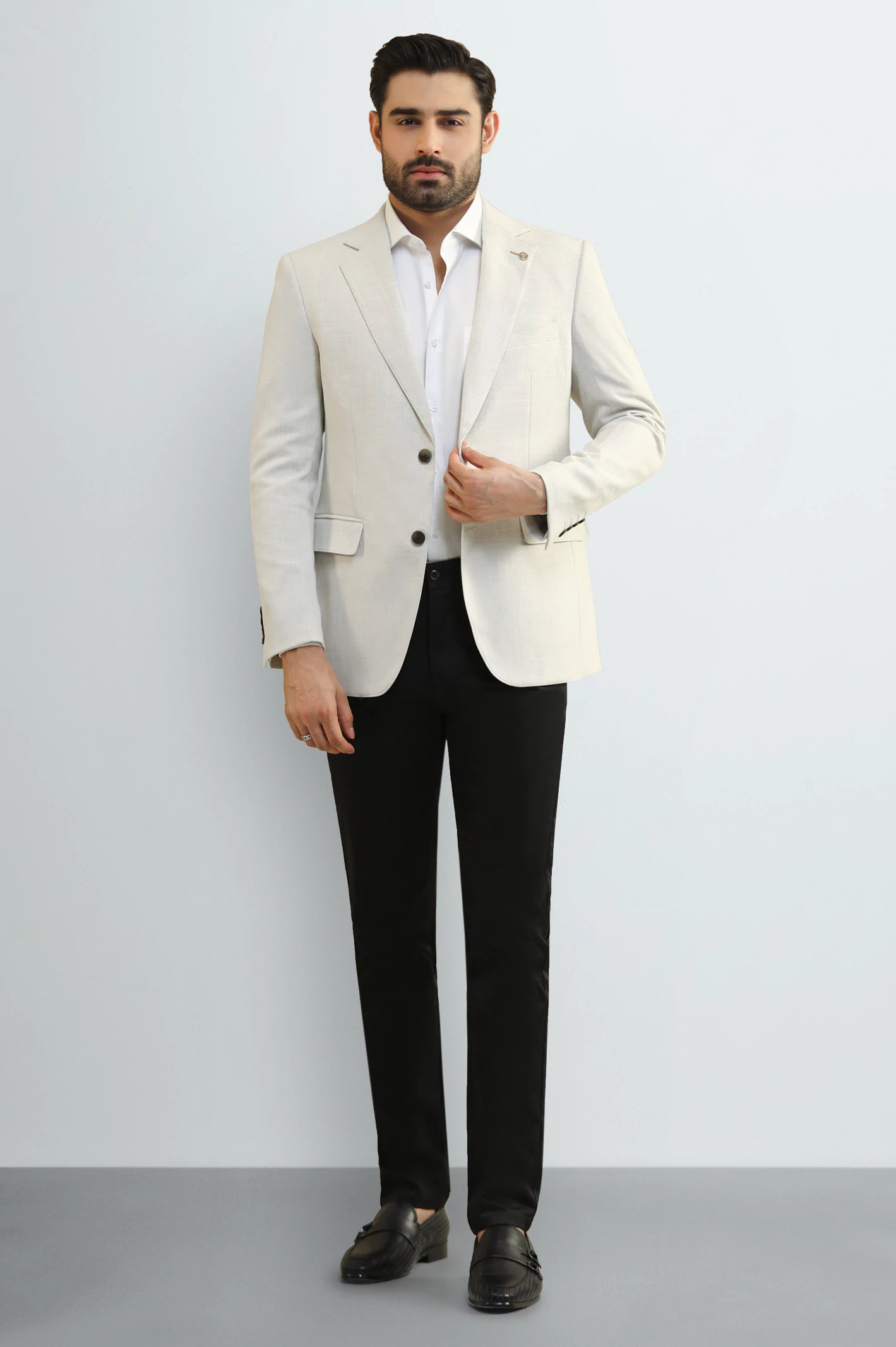 Men's White Textured Blazer - Image 2