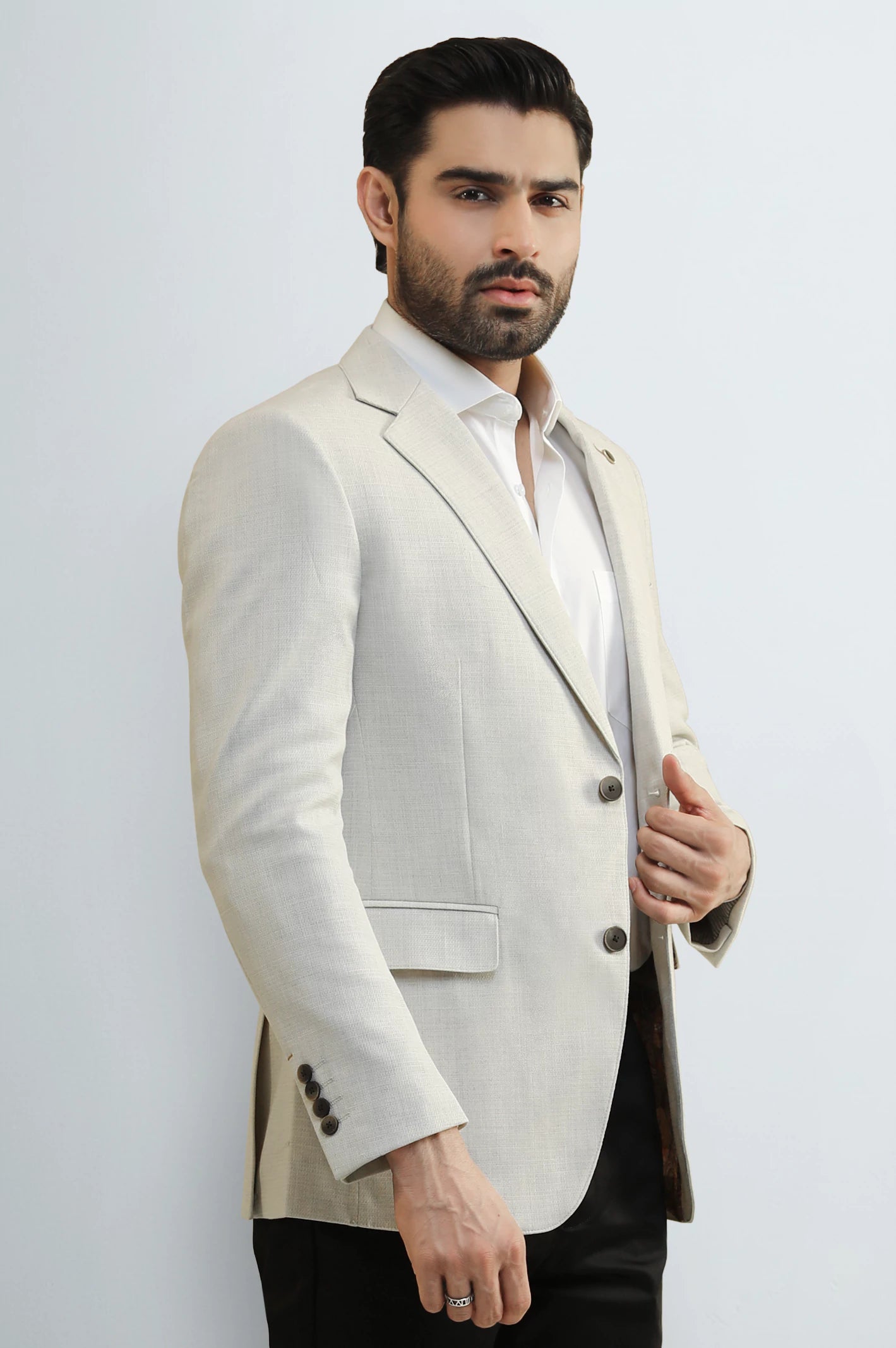 Men's White Textured Blazer - Image 3