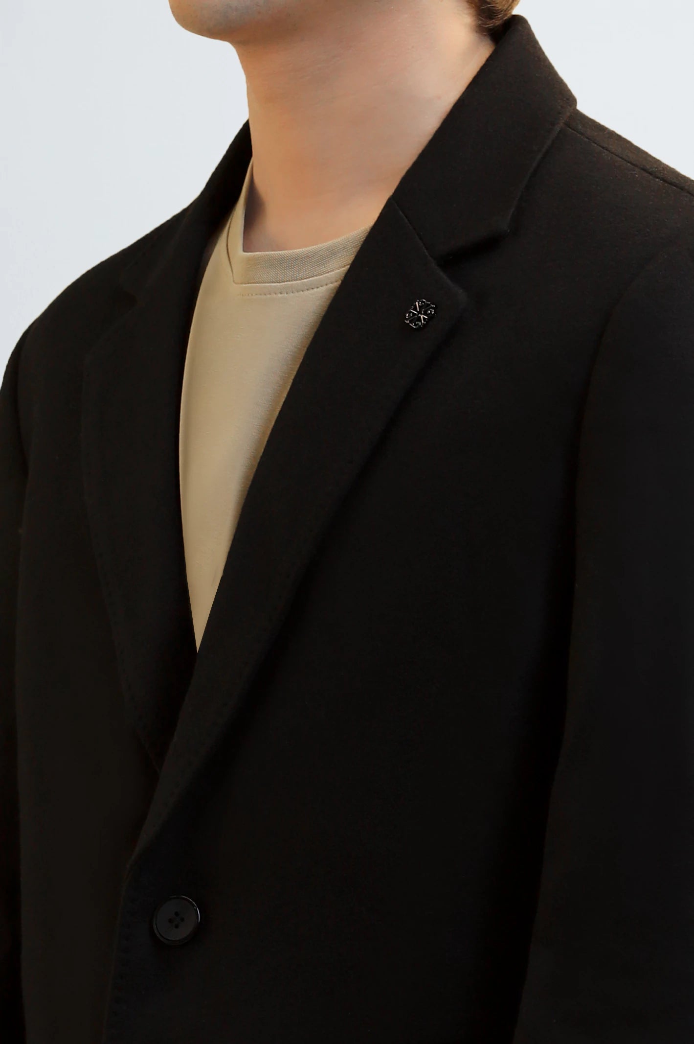 Men's Black Wool Blend Longline Coat - Image 3