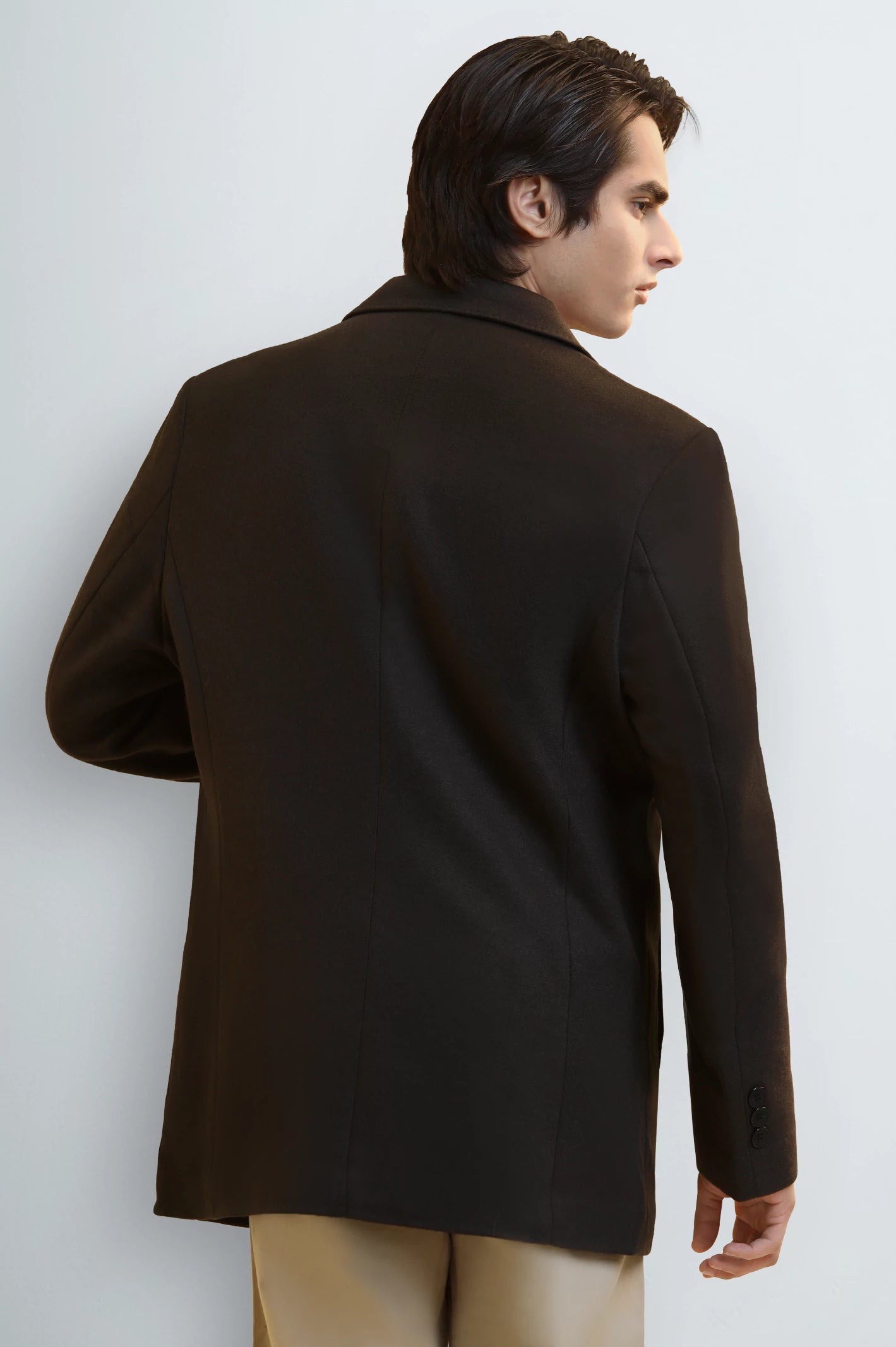 Men's Dark Brown Wool Blend Longline Coat - Image 4
