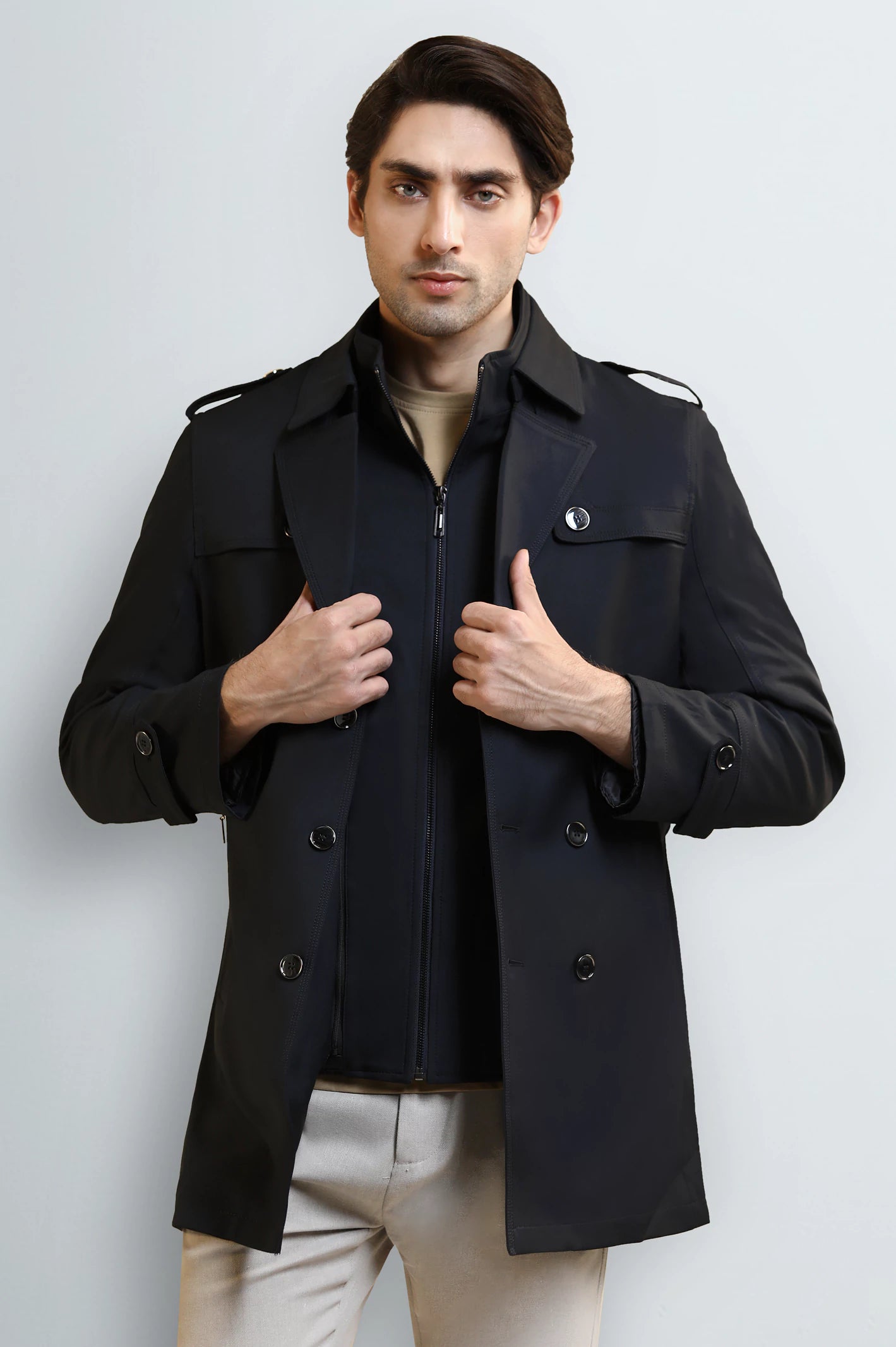 Double-Breasted Overcoat with Detachable Jacket
