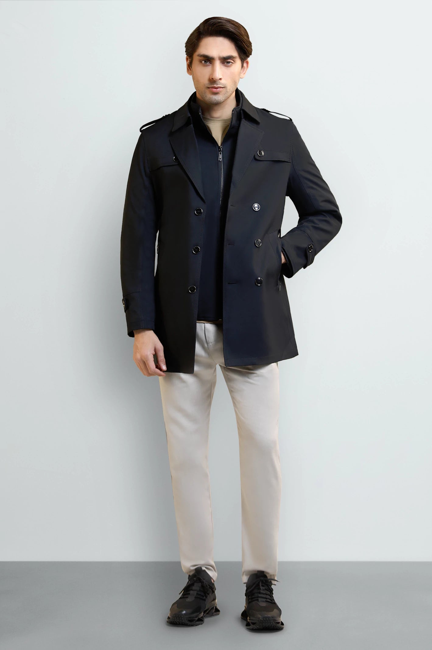 Double-Breasted Overcoat with Detachable Jacket - Image 2