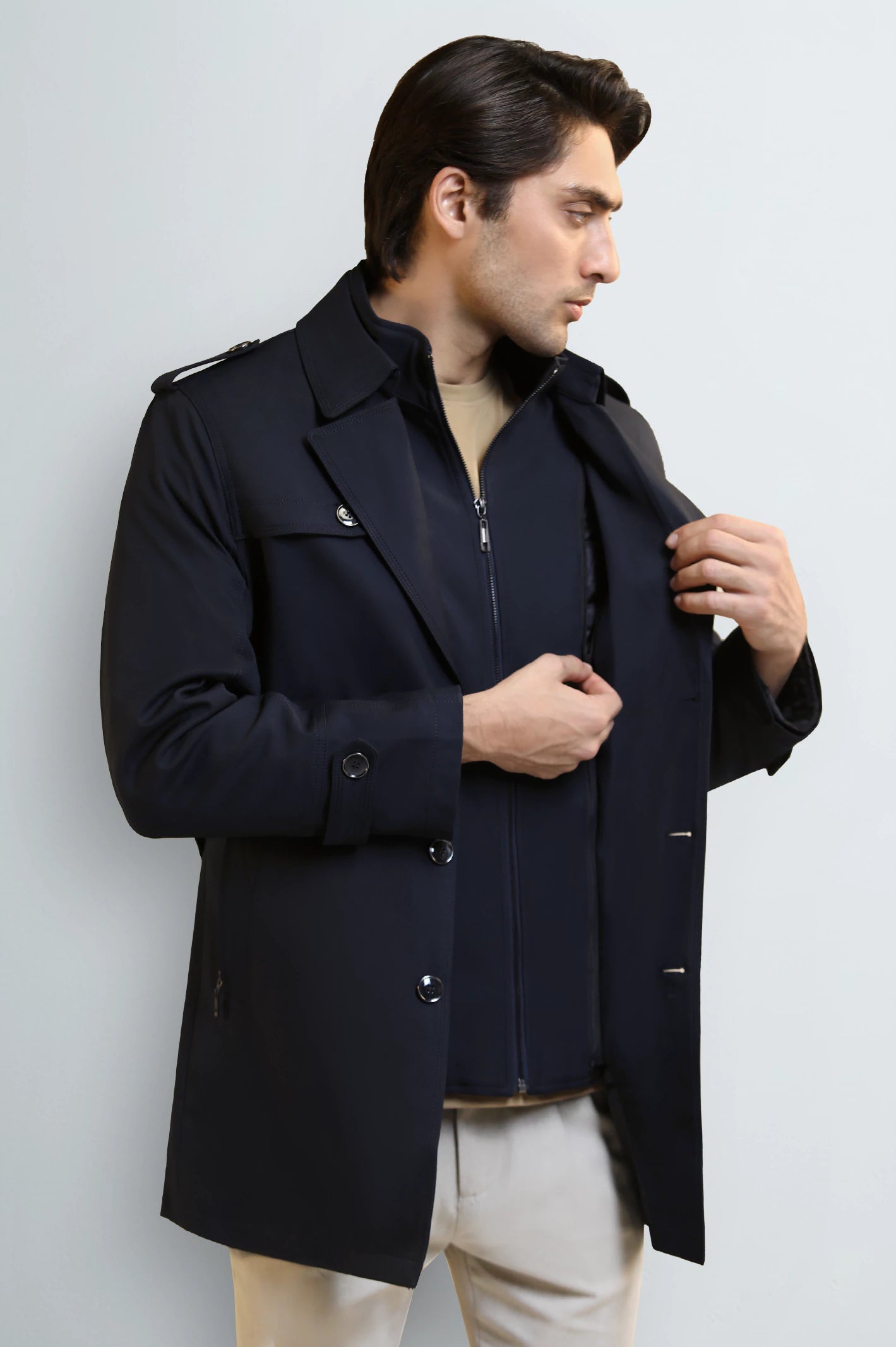 Double-Breasted Overcoat with Detachable Jacket - Image 3