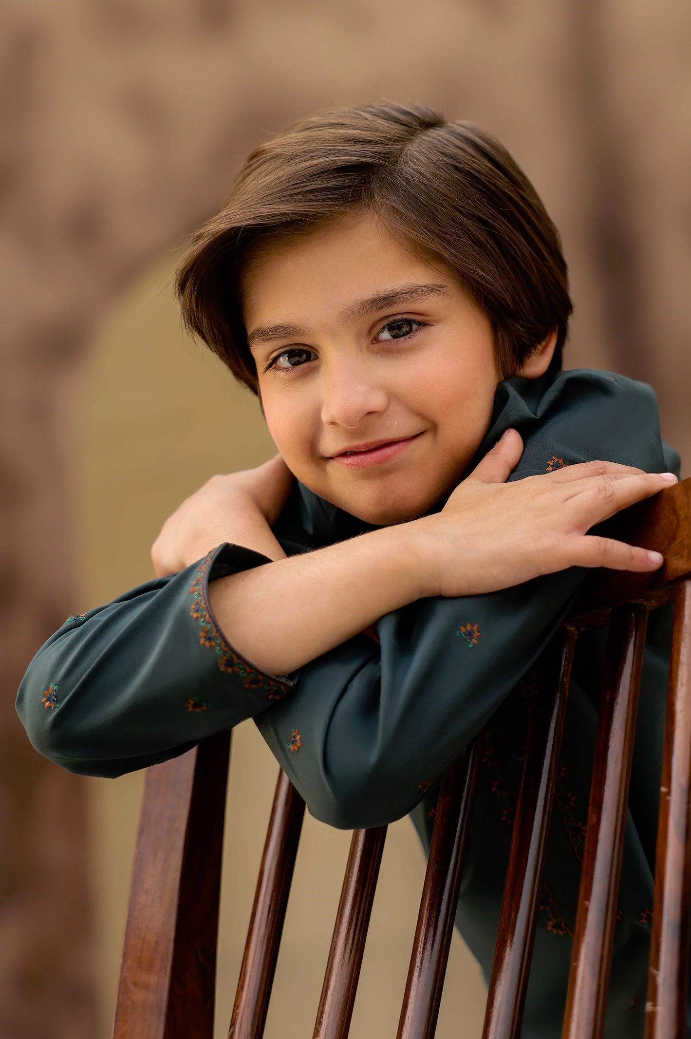 Dark Green Boys Kurta Pajama With Embroidery - Image 4