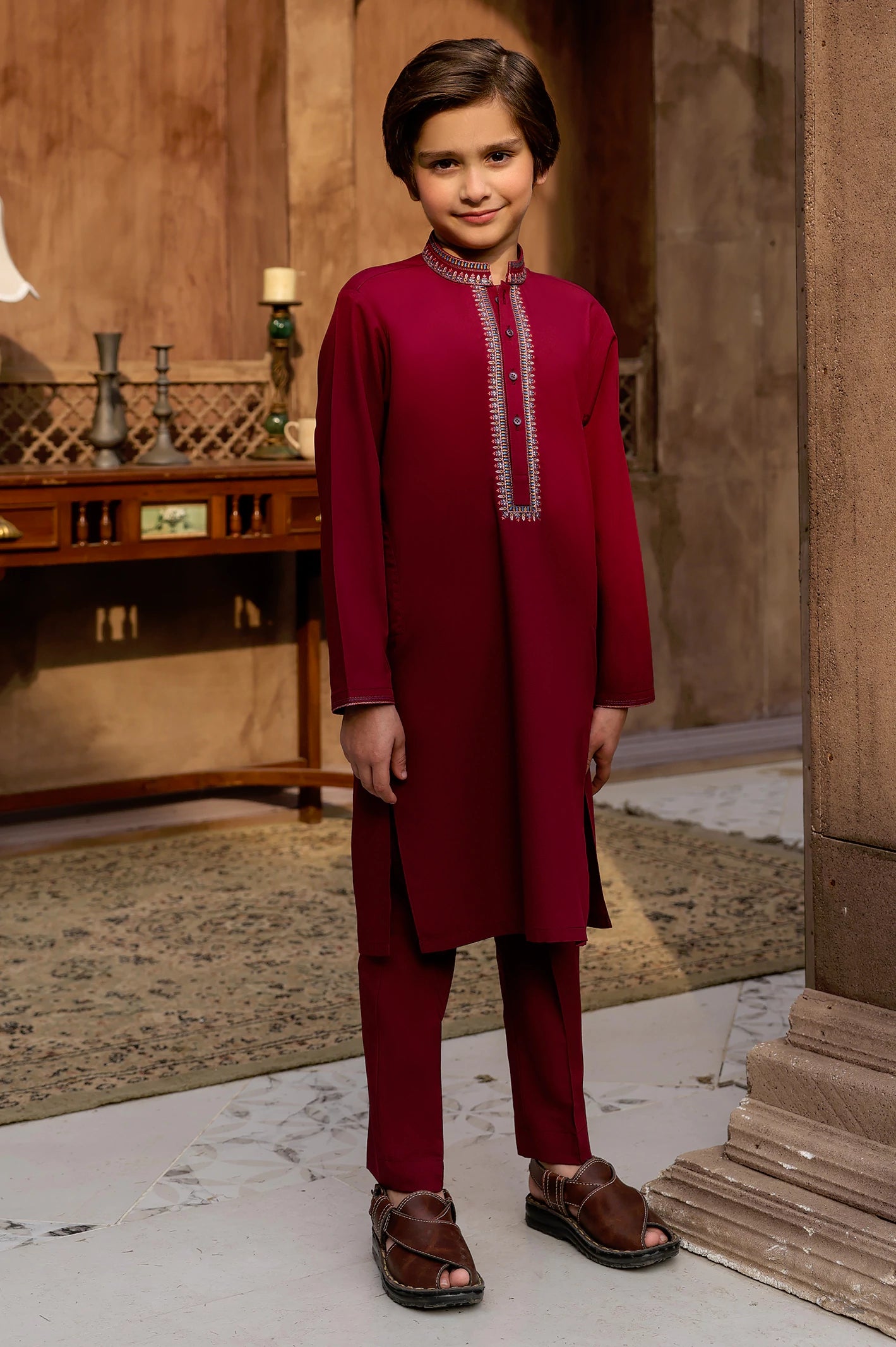D-MAROON Boys Kurta Pajama - Image 3