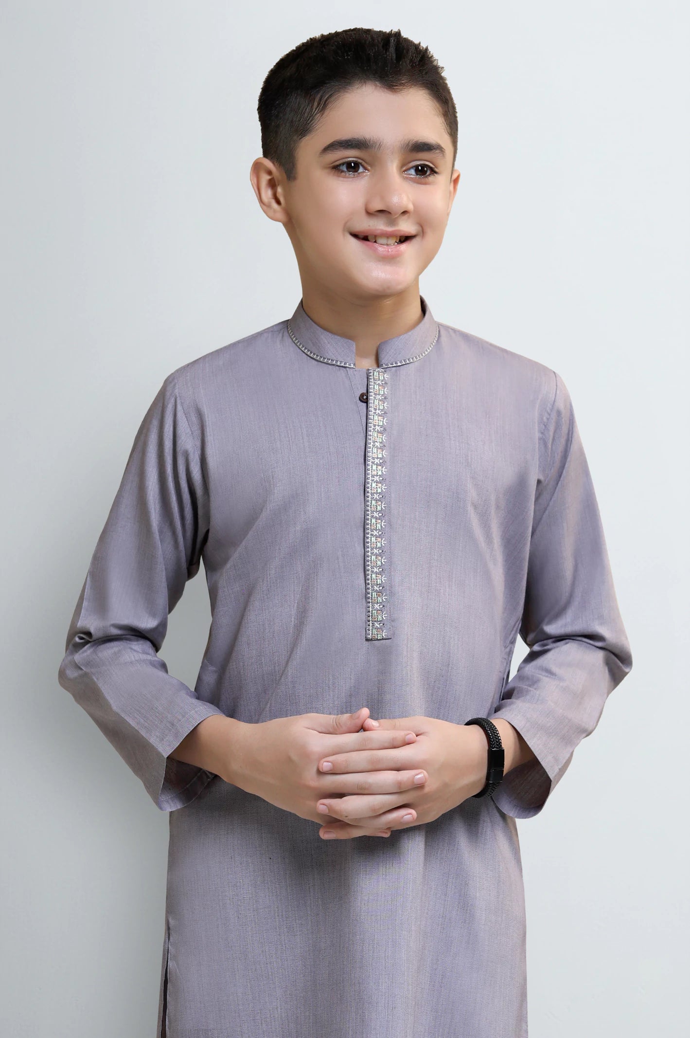 Muted Red Boys Kurta Embroidered Pajama - Image 2