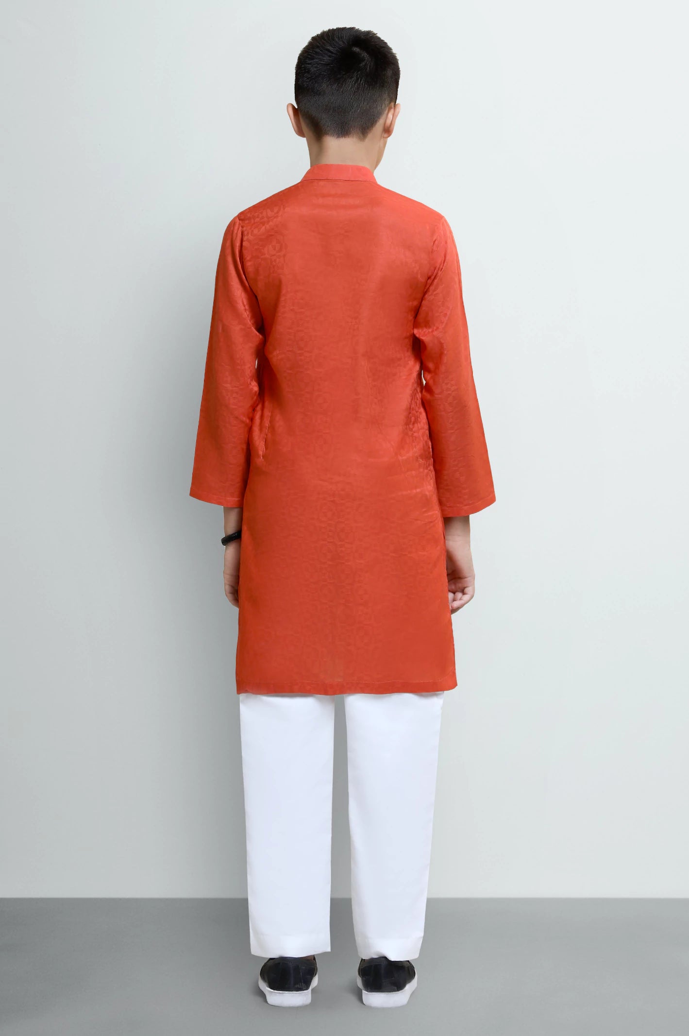 Orange Boys Self Textured Kurta Pajama - Image 3