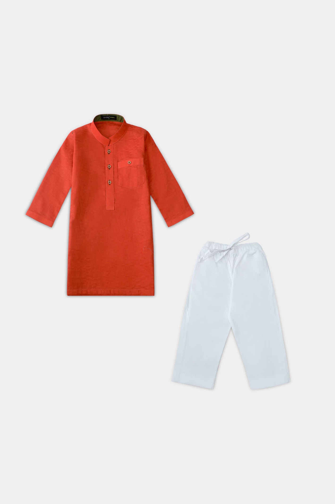 Orange Boys Self Textured Kurta Pajama - Image 4