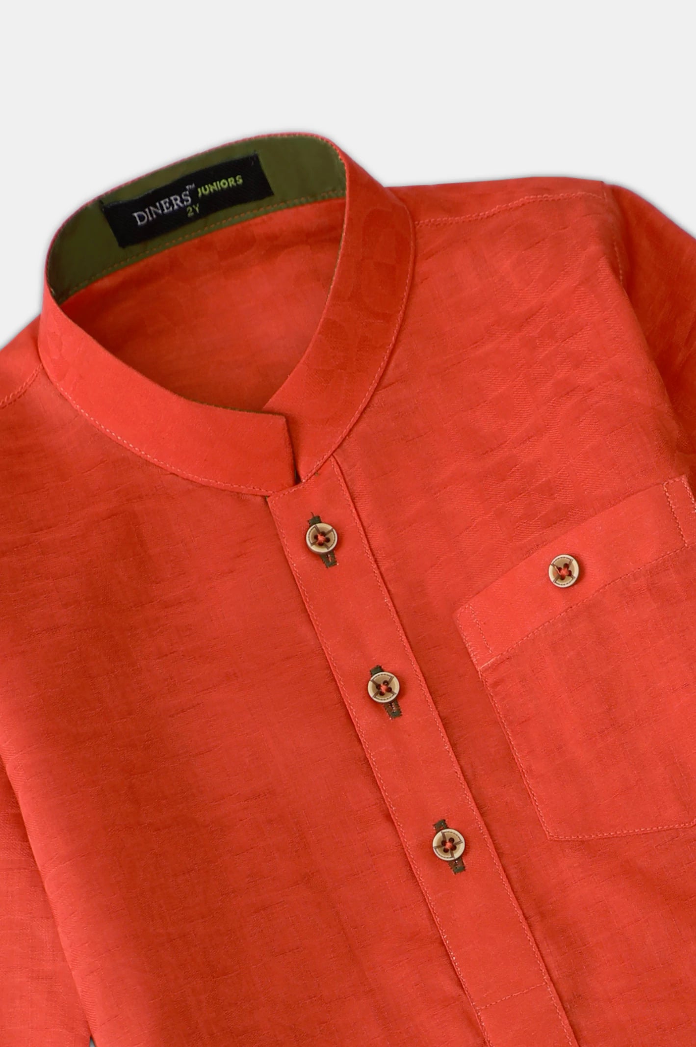 Orange Boys Self Textured Kurta Pajama - Image 5