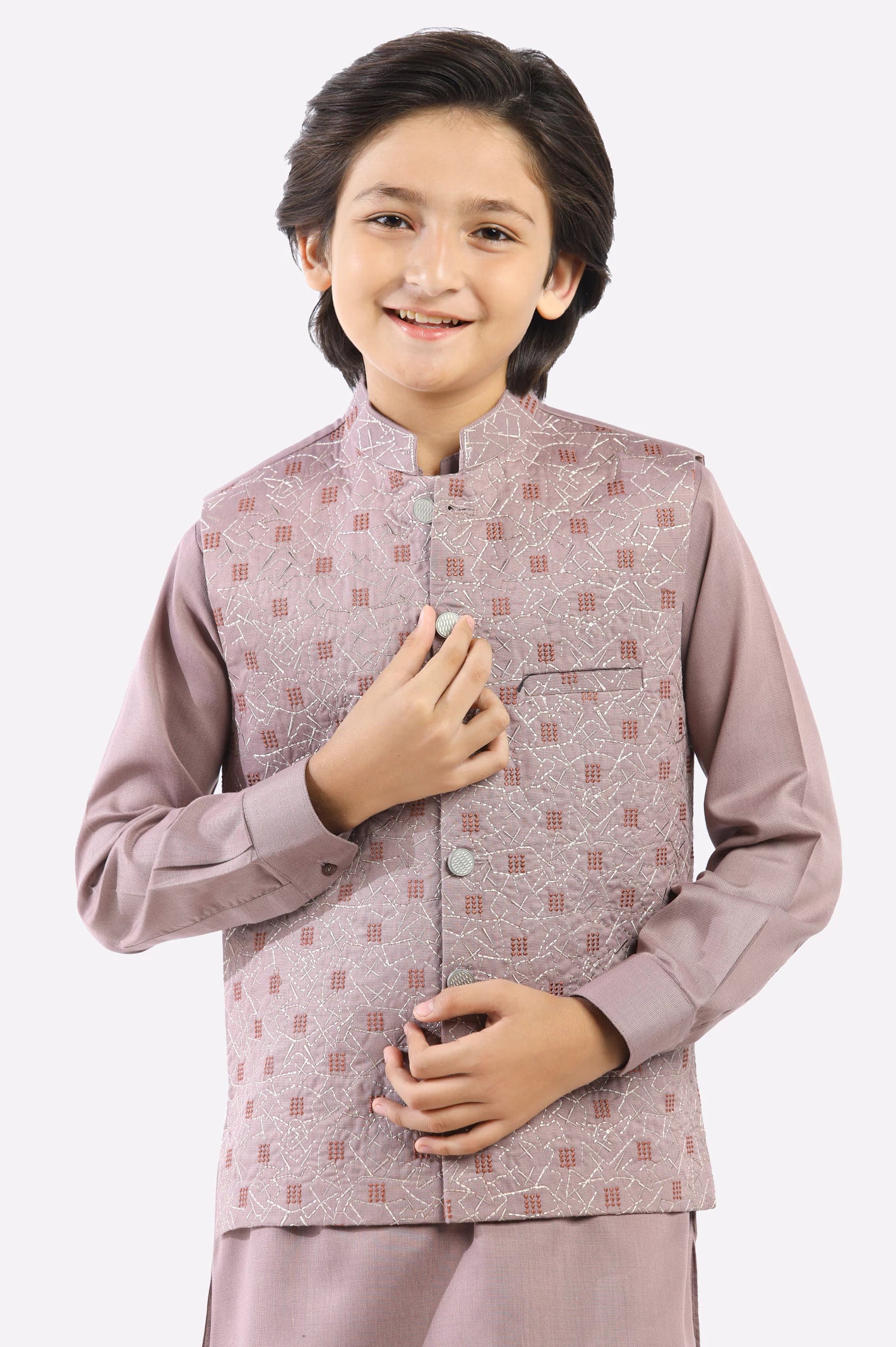 Light Purple Boys Kurta Shalwar With Waistcoat - Image 2