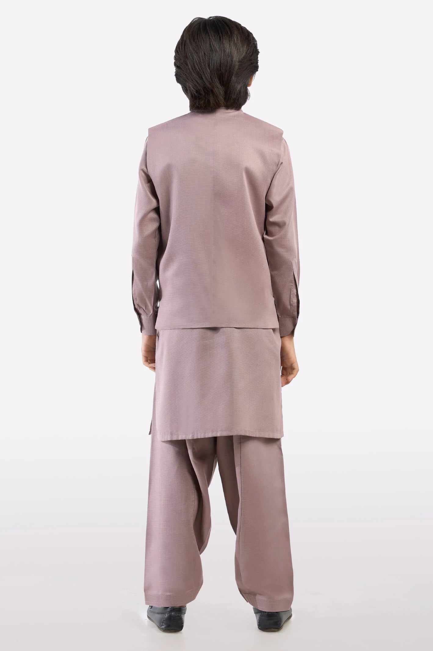 Light Purple Boys Kurta Shalwar With Waistcoat - Image 3