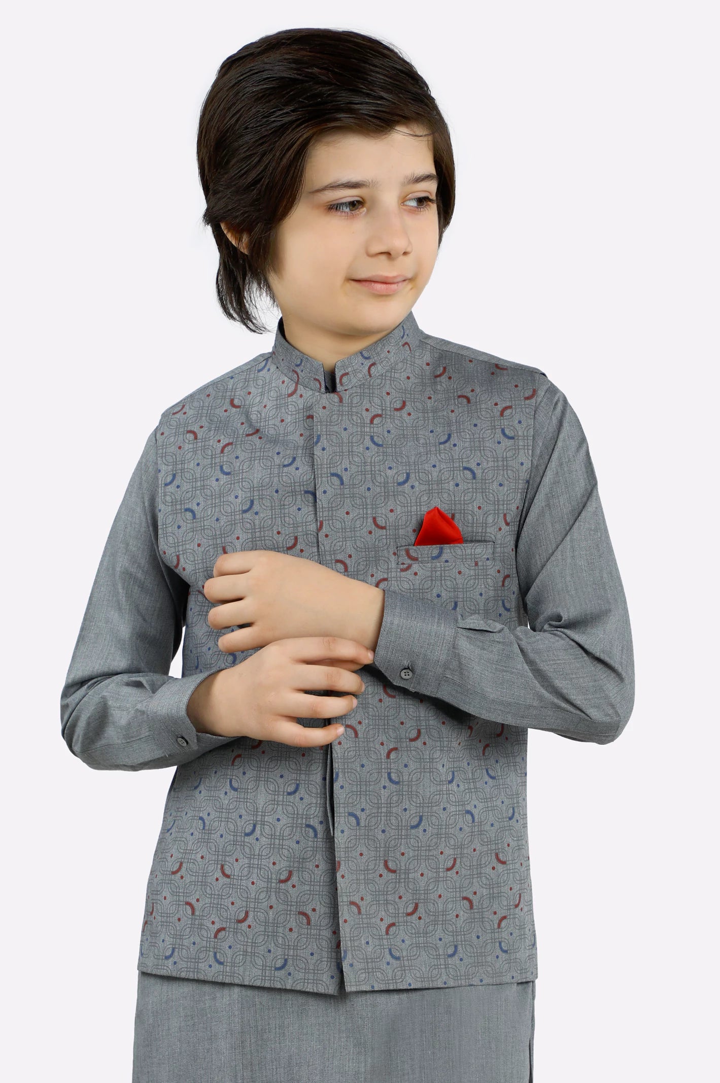 Grey Boys Kurta Pajama With Waistcoat - Image 2