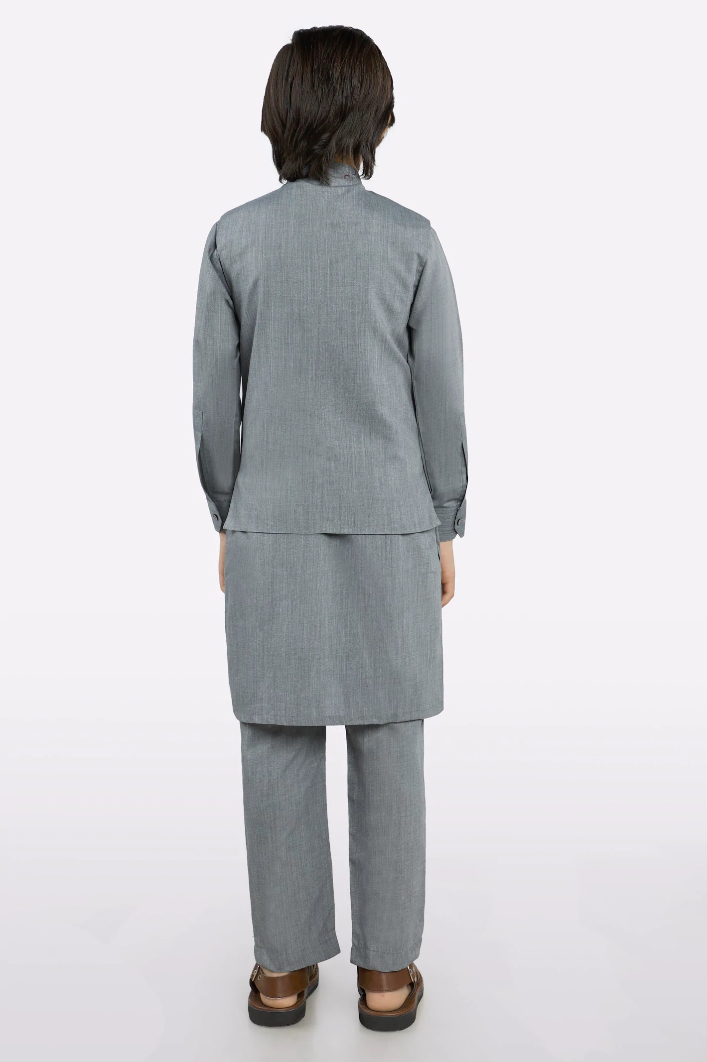 Grey Boys Kurta Pajama With Waistcoat - Image 4
