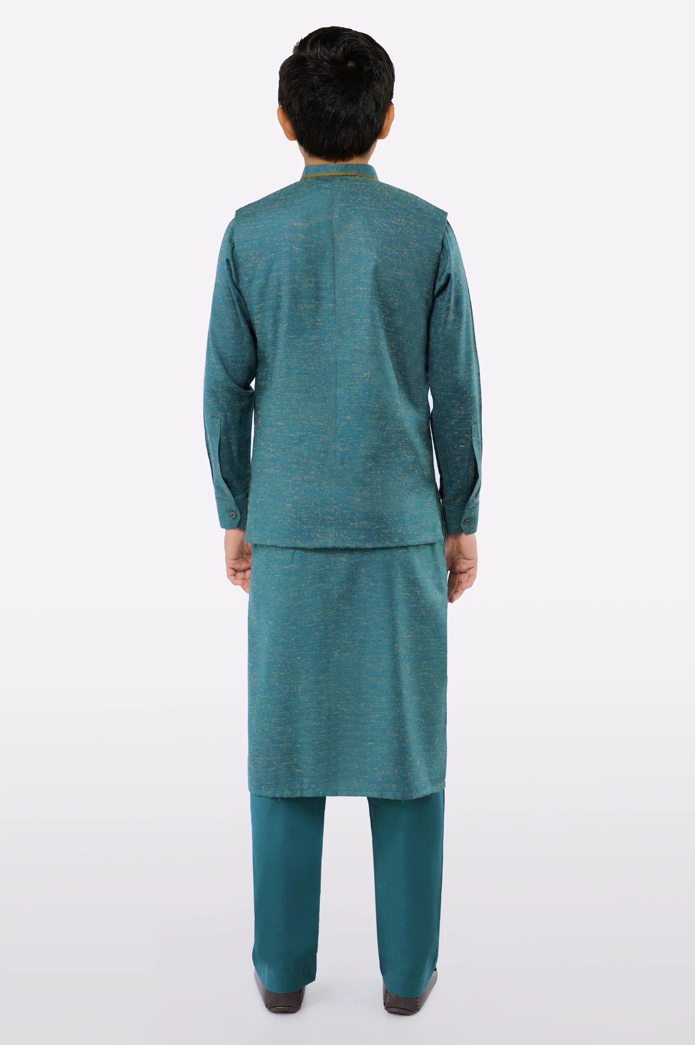 Green Boys Kurta Pajama With Waistcoat - Image 3