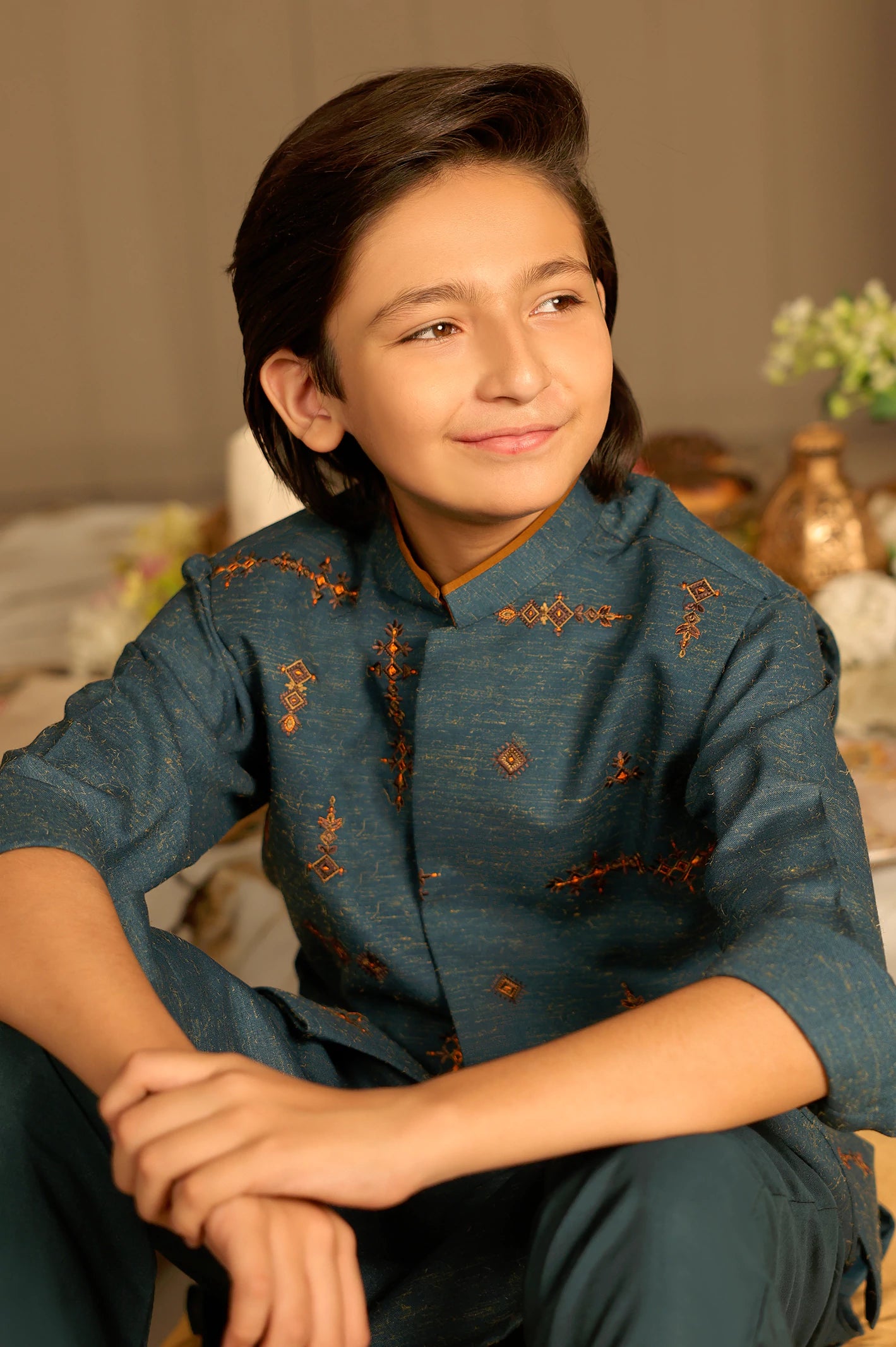 Blue Boys Kurta Pajama With Waistcoat - Image 3