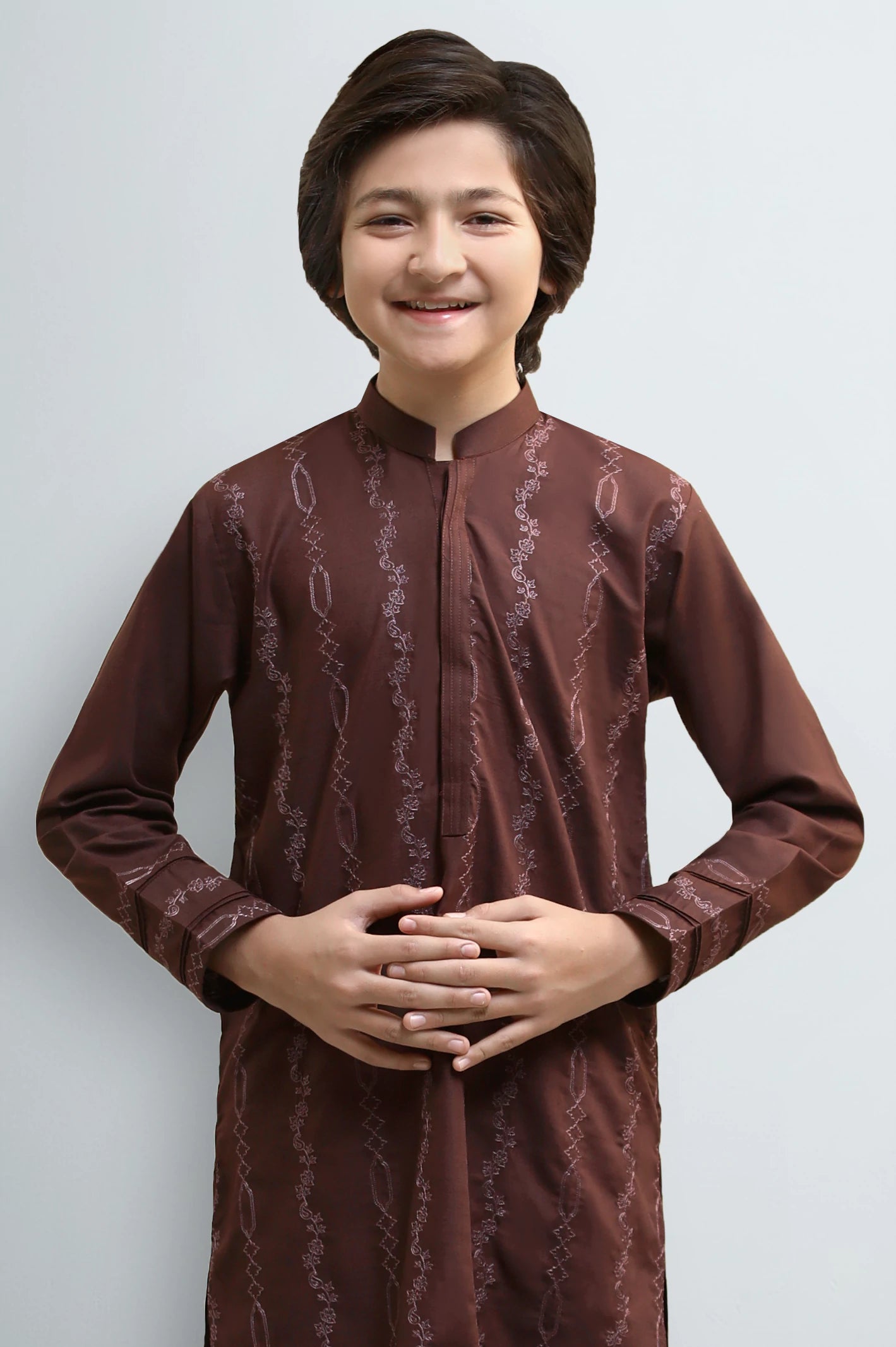 Dark Brown Teens Kurta Pajama - Image 2