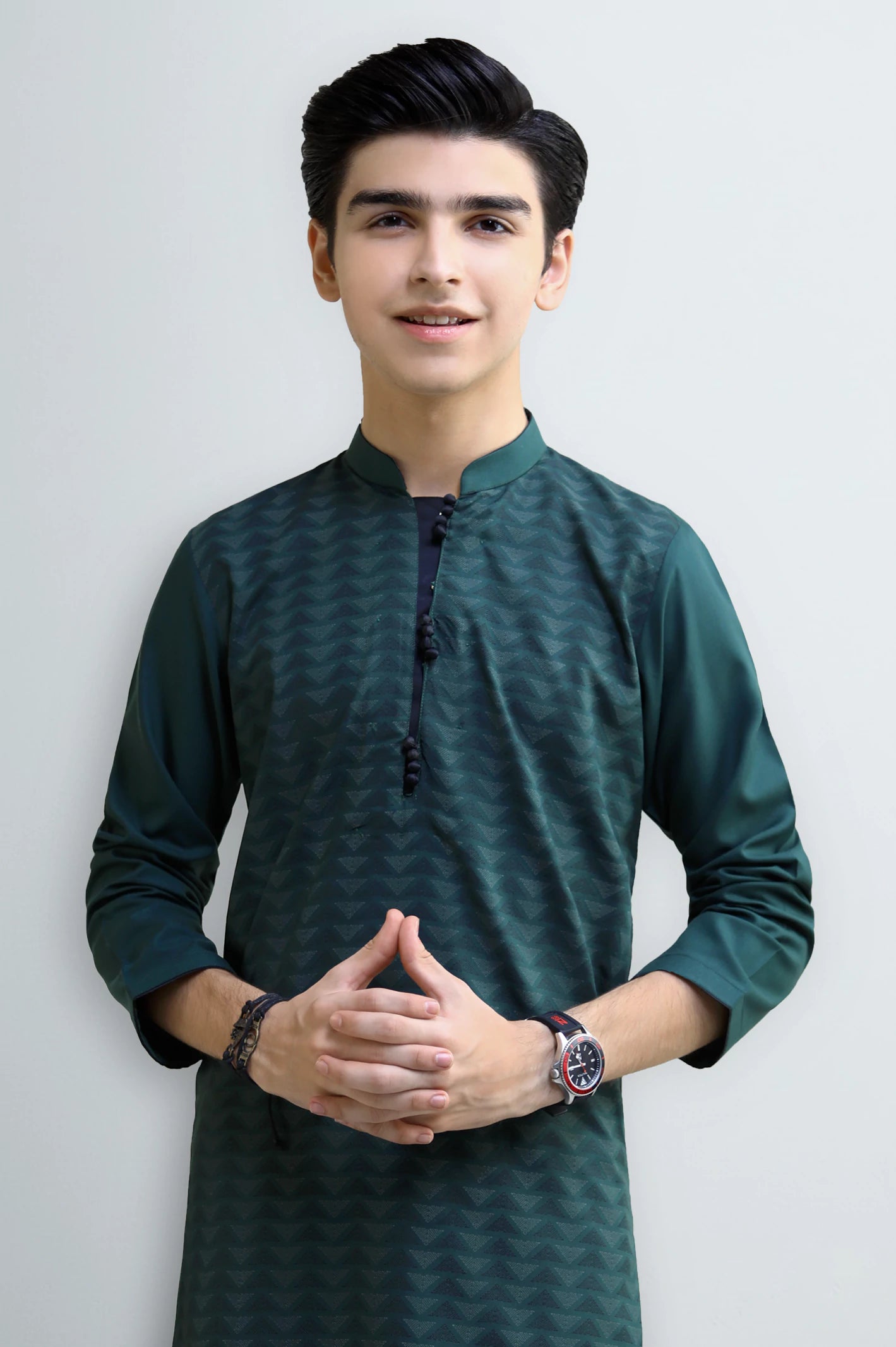 Bottle Green Teens Kurta Pajama - Image 2