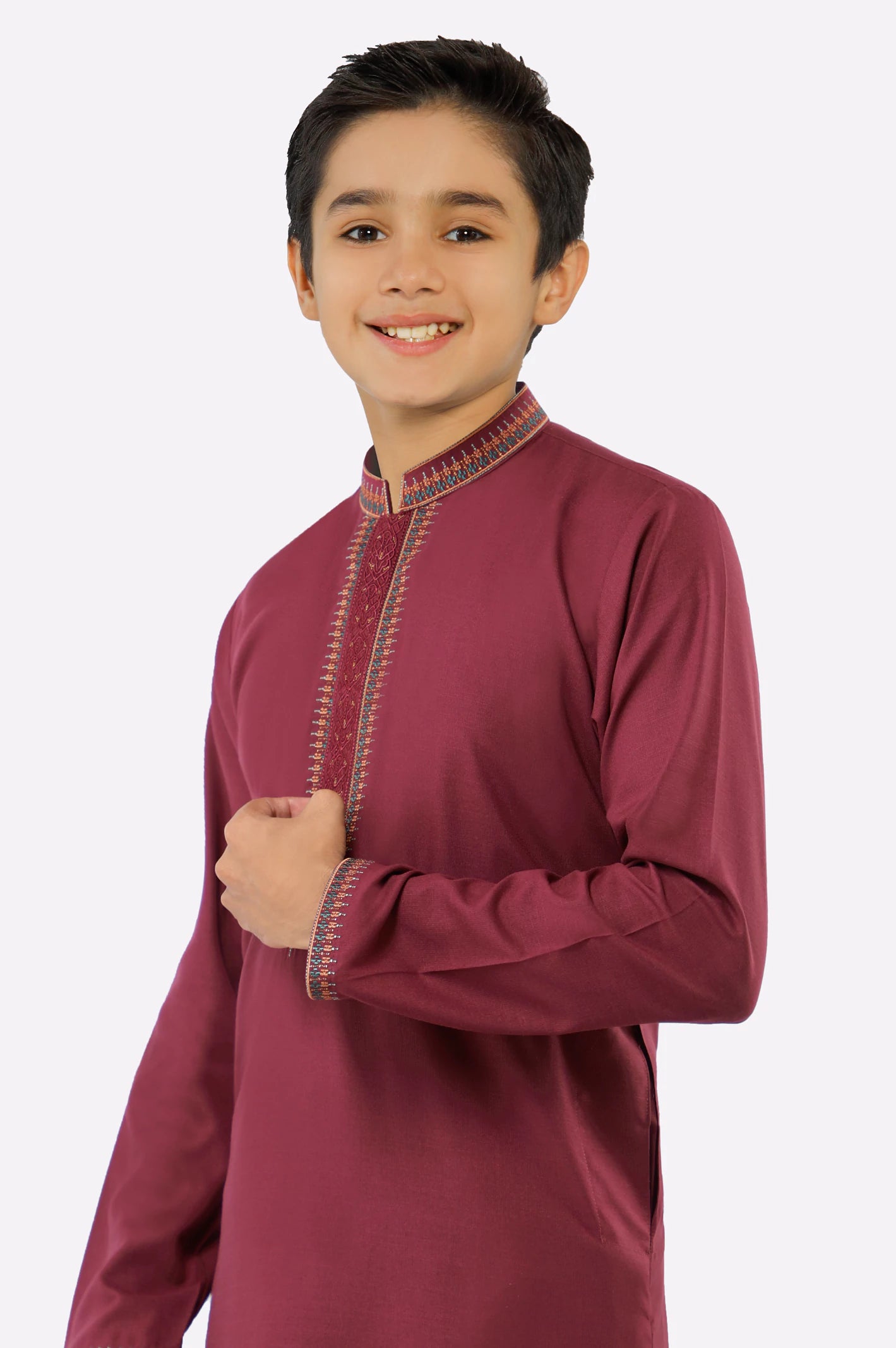 Maroon Teens Kurta Pajama - Image 2