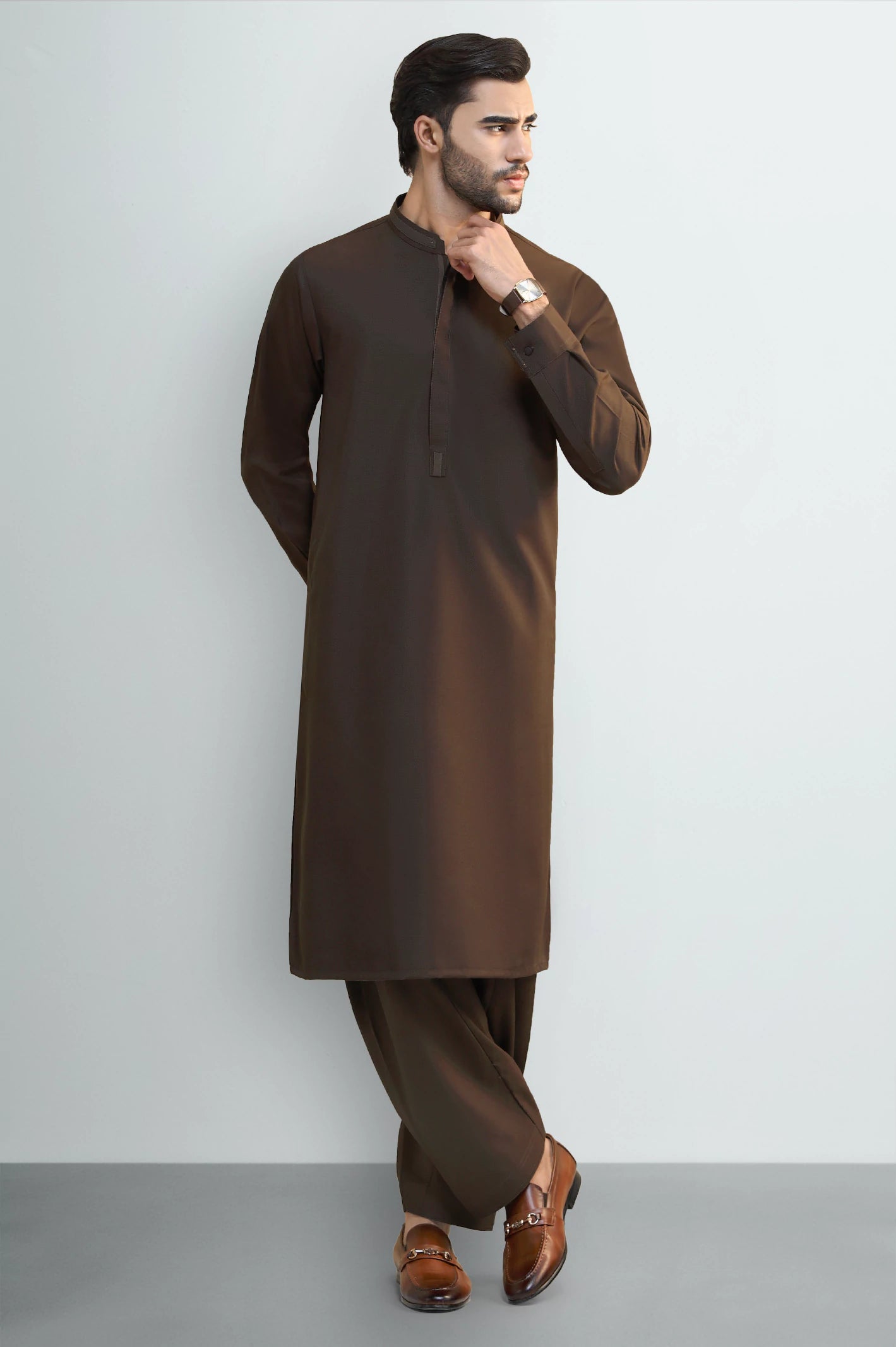 Coffee Brown Wash & Wear Shalwar Kameez - Image 2