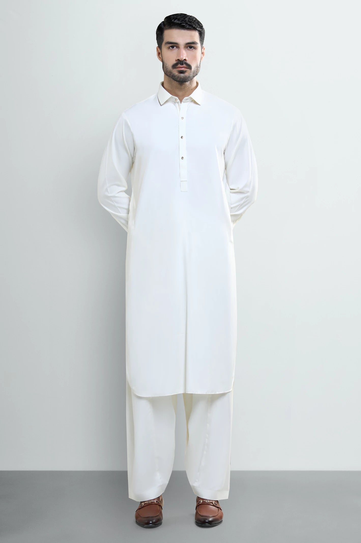 Cream Wash & Wear Shalwar Kameez - Image 2
