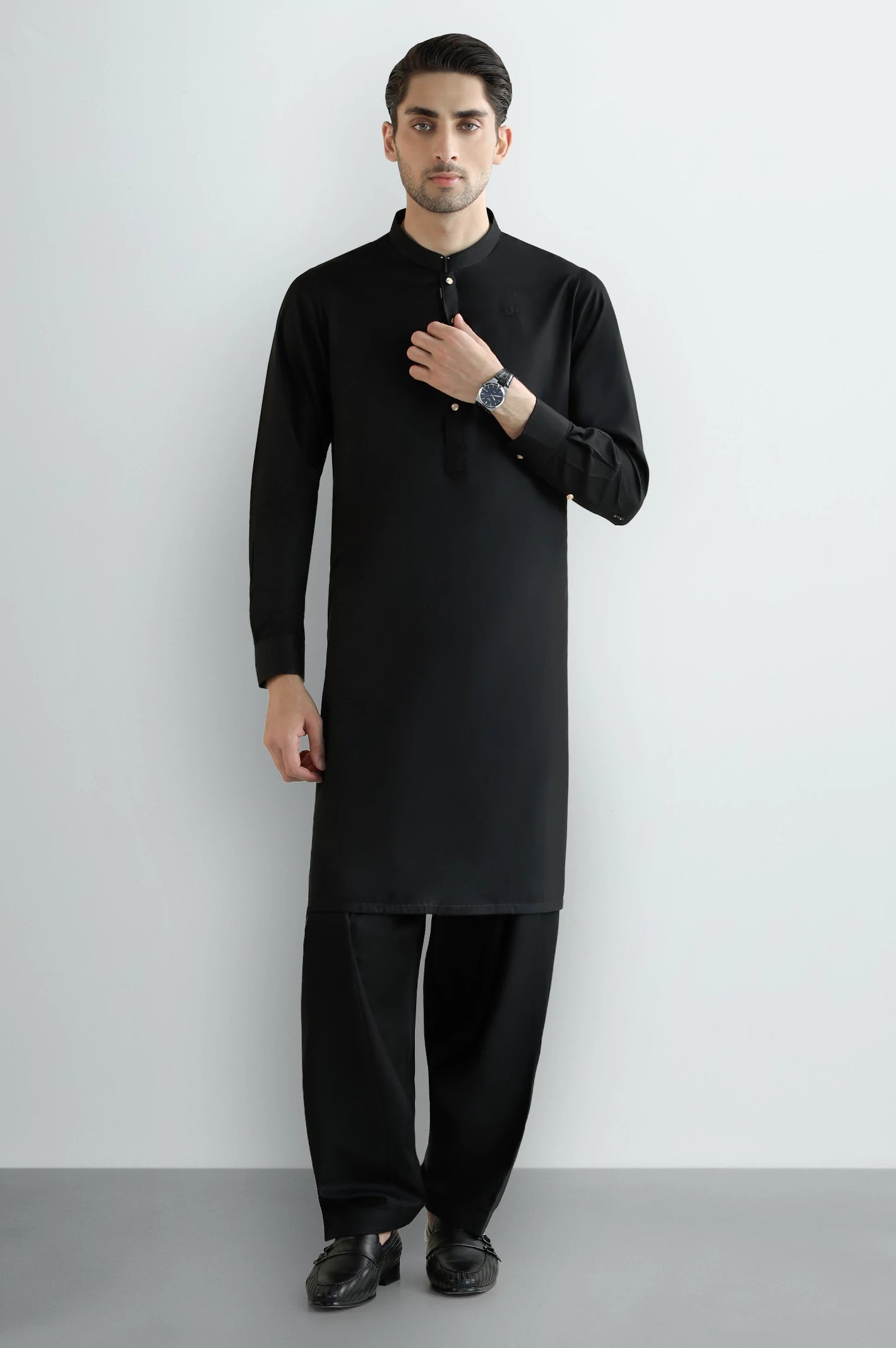 Black Wash & Wear Shalwar Kameez - Image 2