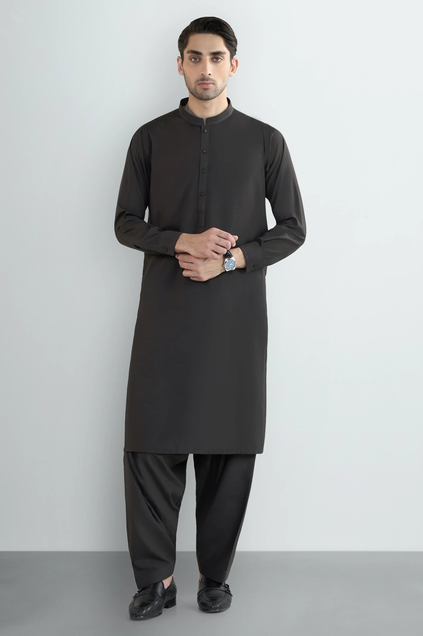 Coffee Brown Wash & Wear Shalwar Kameez - Image 2