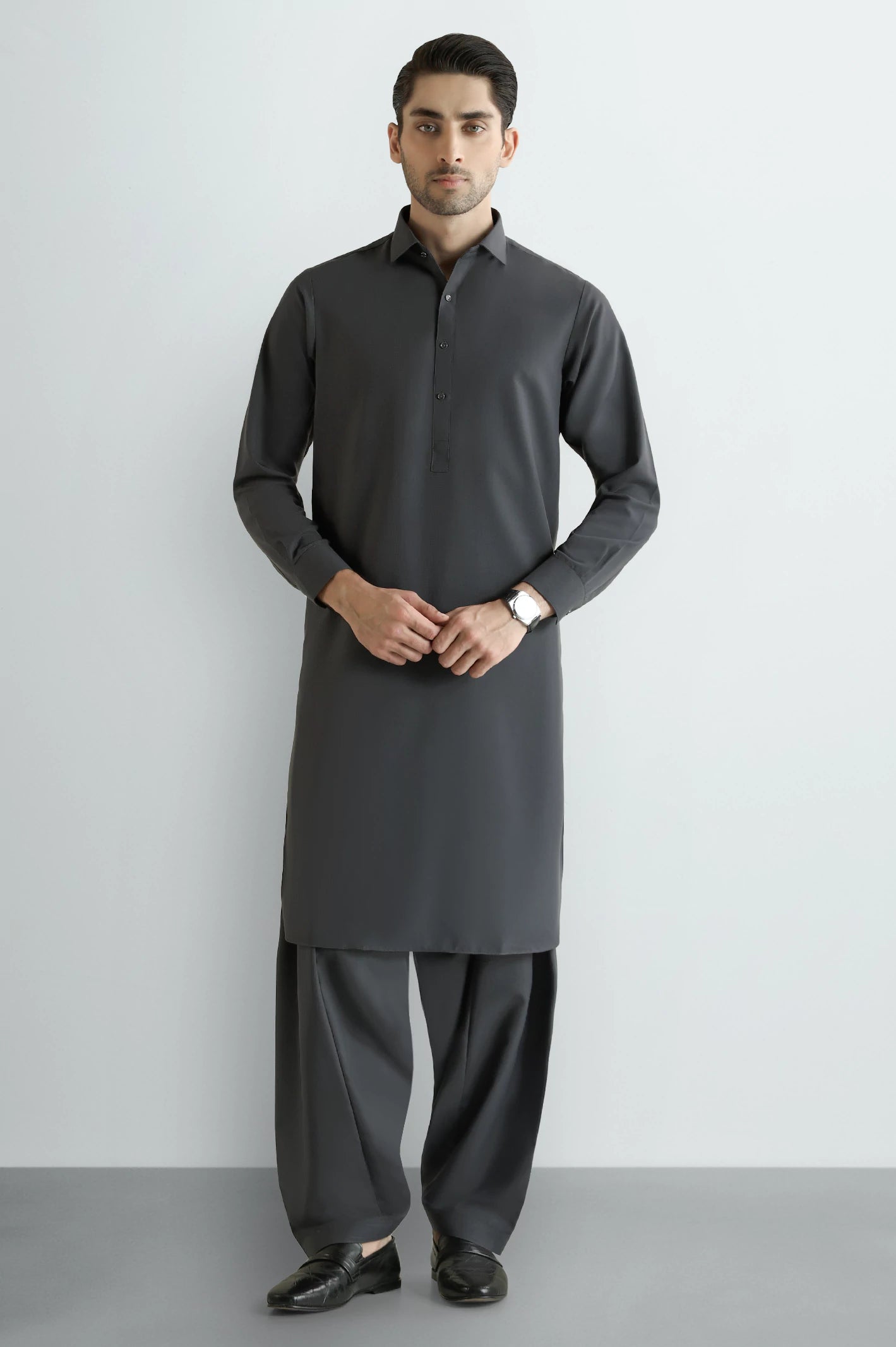 Grey Wash & Wear Shalwar Kameez - Image 2