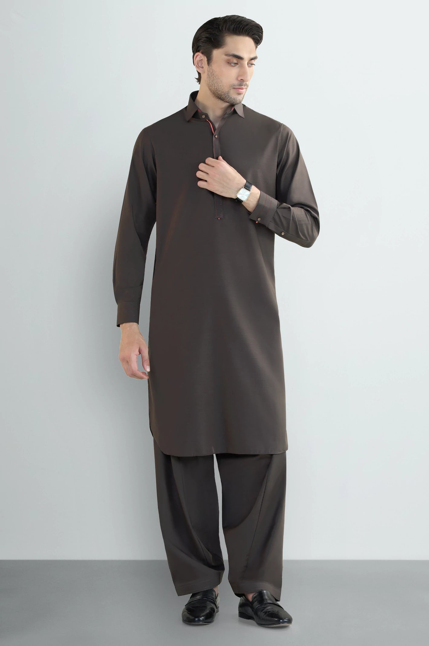 Coffee Brown Wash & Wear Shalwar Kameez - Image 2