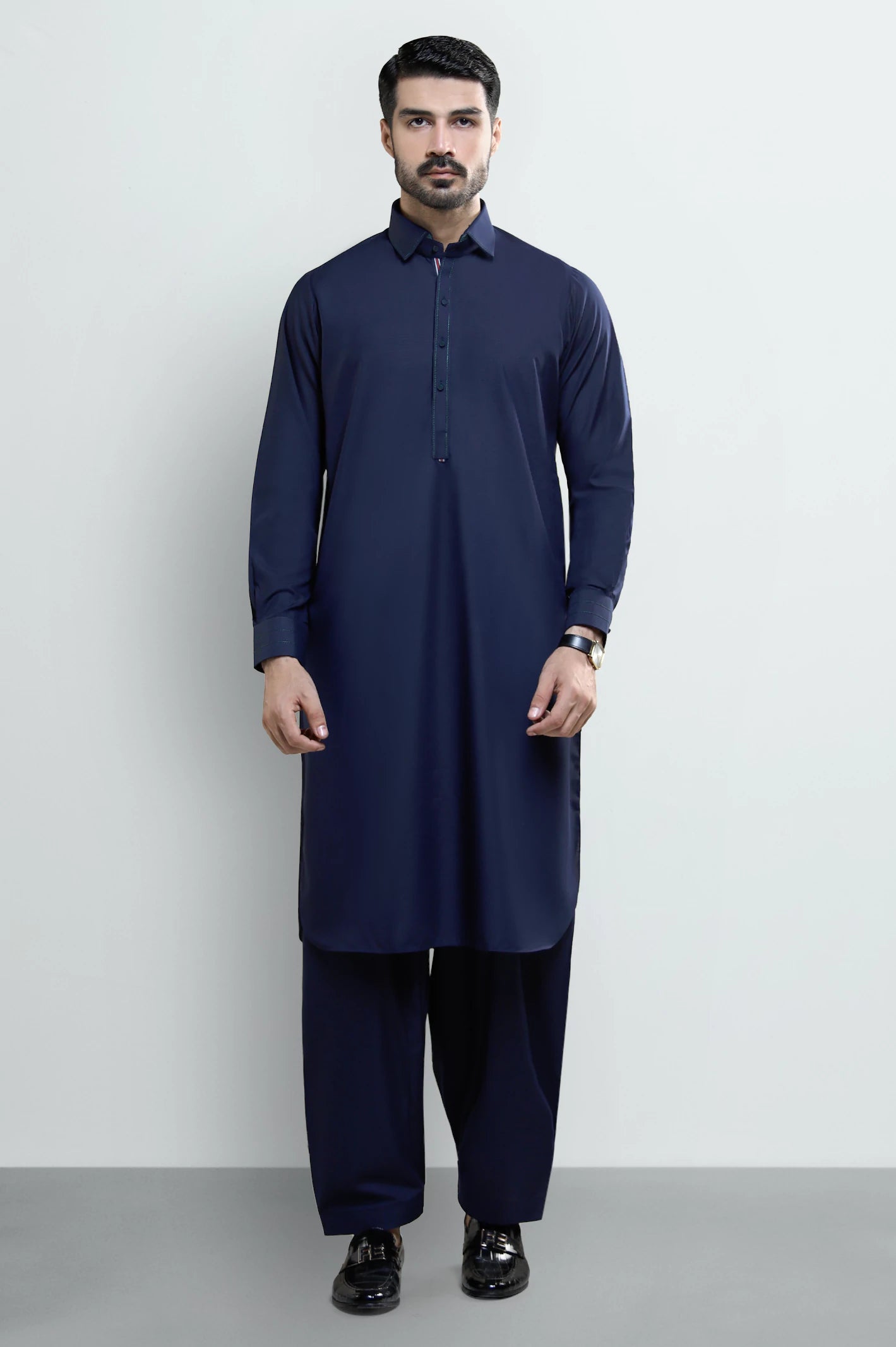 Navy Blue Wash & Wear Shalwar Kameez - Image 2