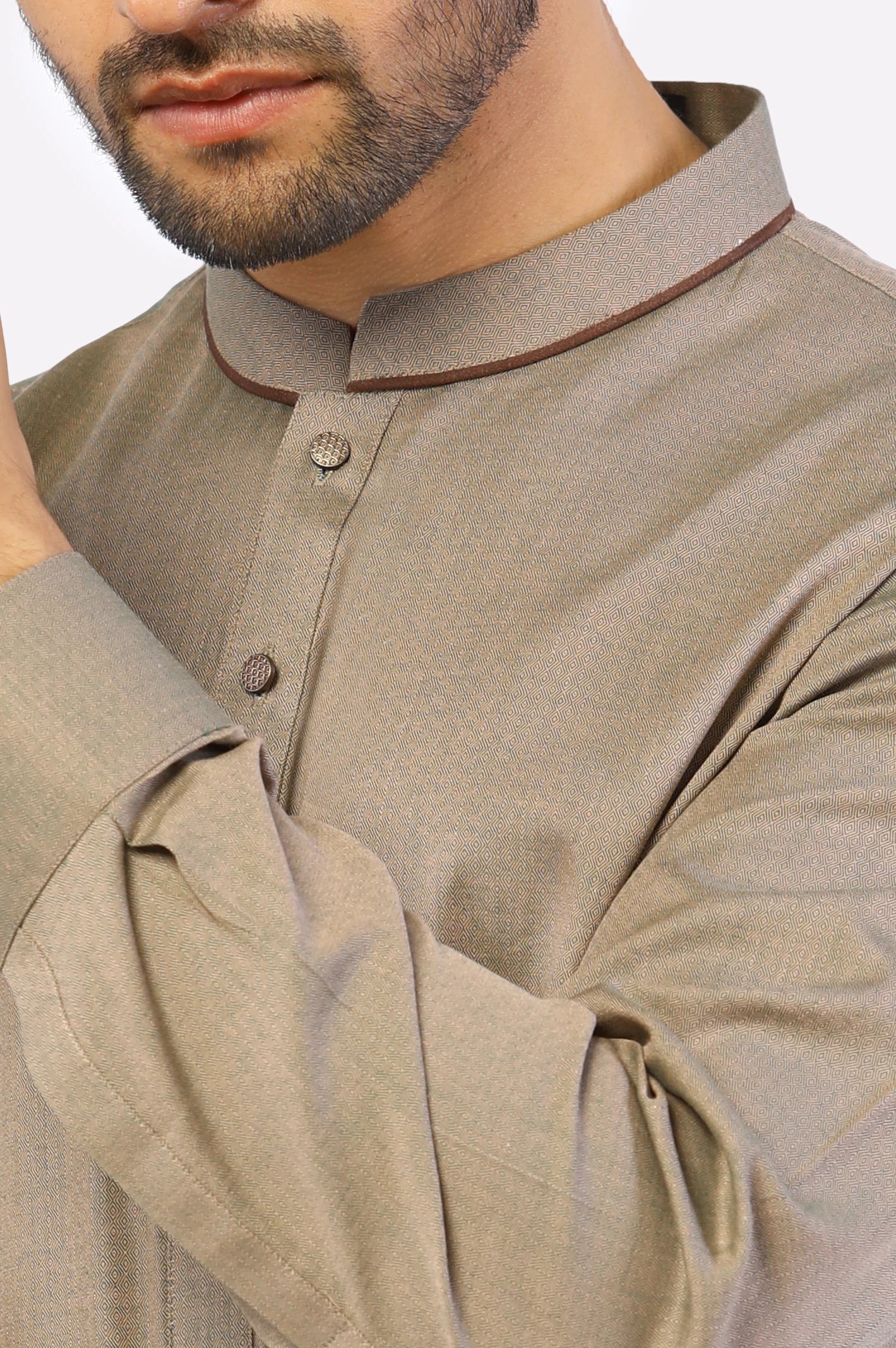 Brown Wash & Wear Kurta Pajama - Image 3