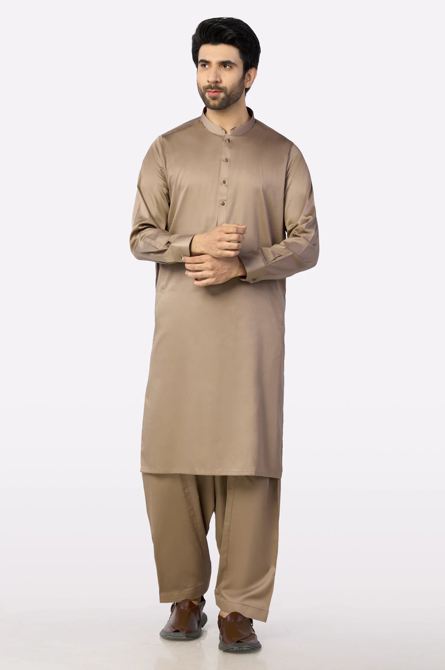 Light Brown Cotton Shalwar Kameez - Image 2