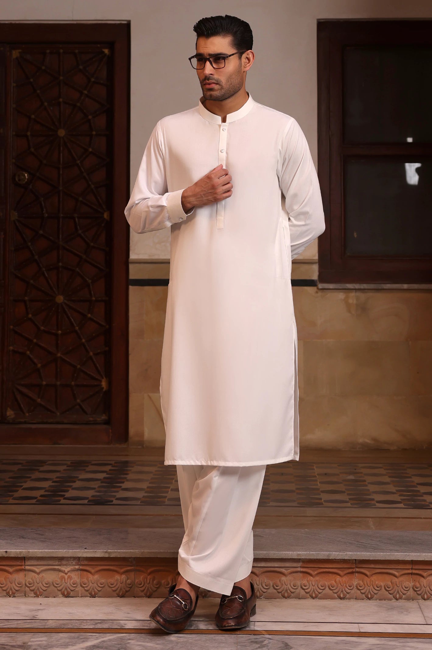 Off White Wash & Wear Shalwar Kameez - Image 2