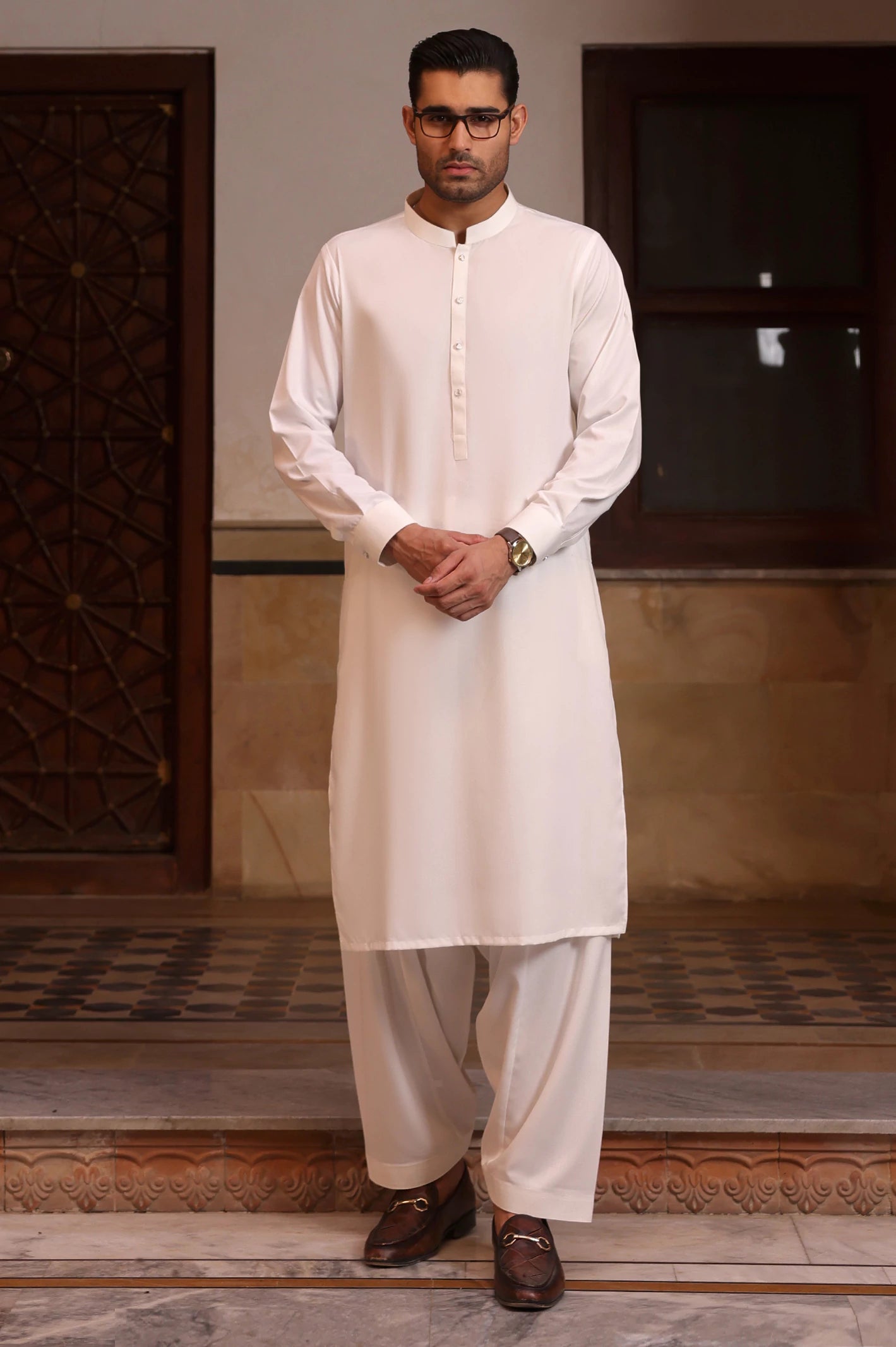 Off White Wash & Wear Shalwar Kameez - Image 3