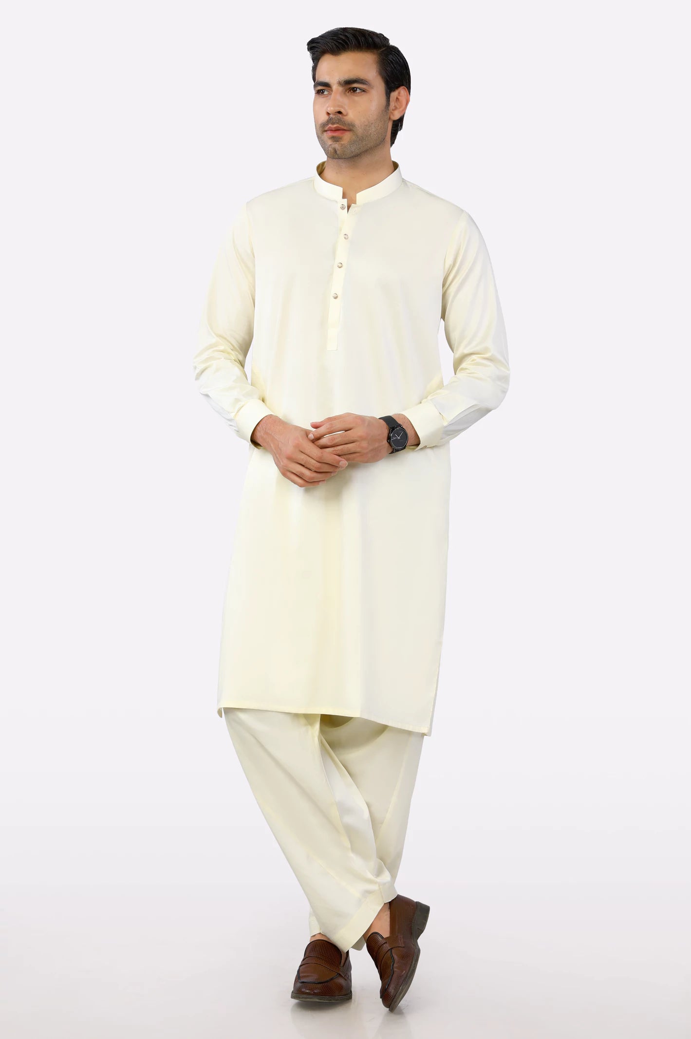 Cream Cotton Shalwar Kameez - Image 2