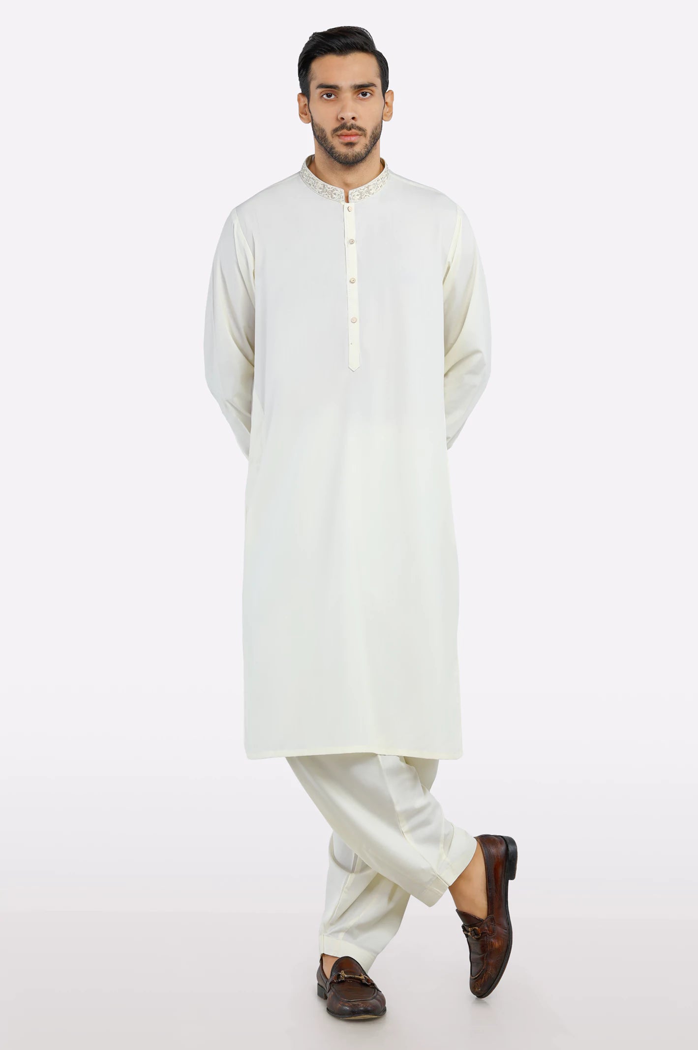 Cream Wash & Wear Shalwar Kameez - Image 2