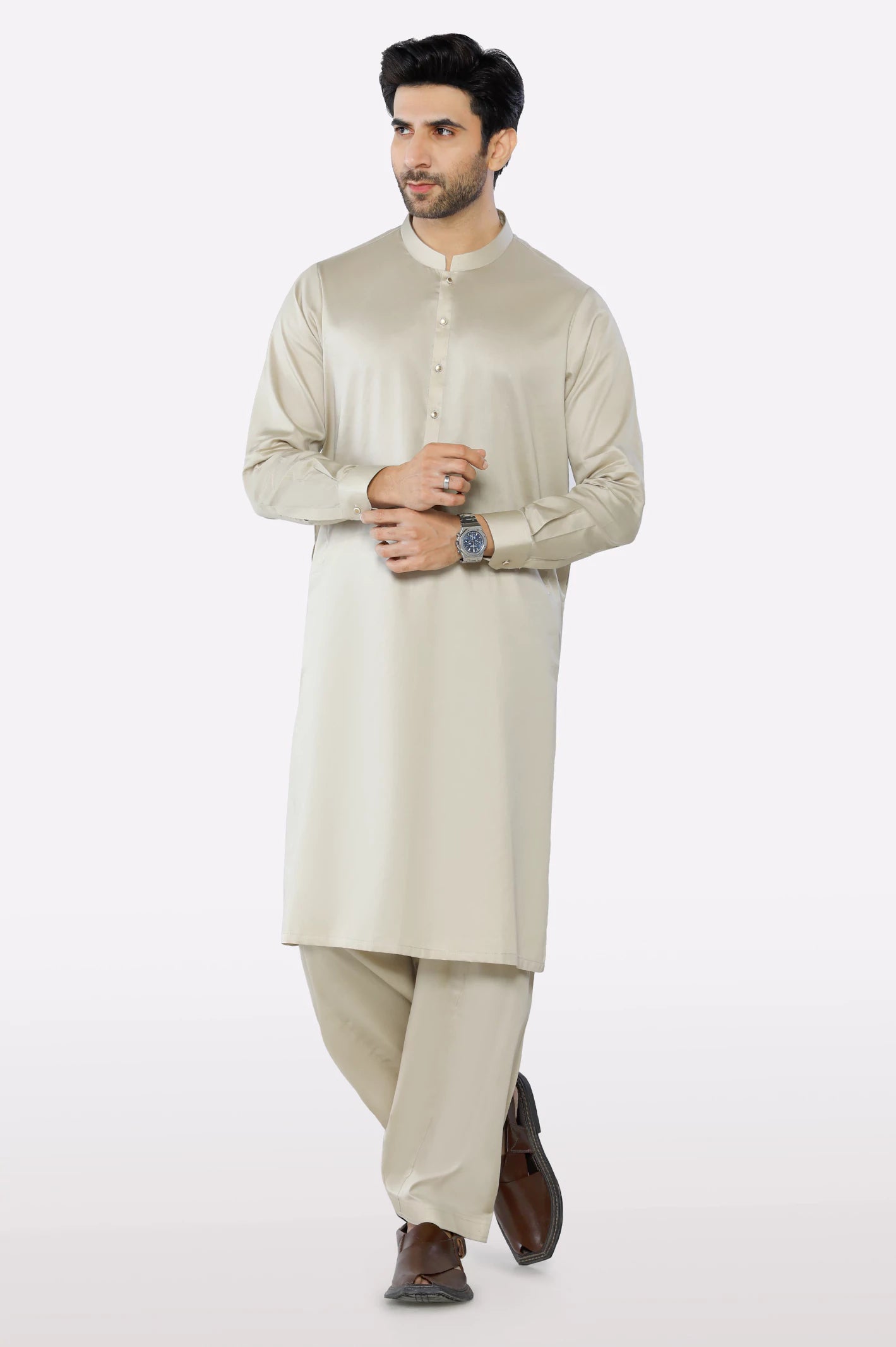 Beige Cotton Shalwar Kameez - Image 2