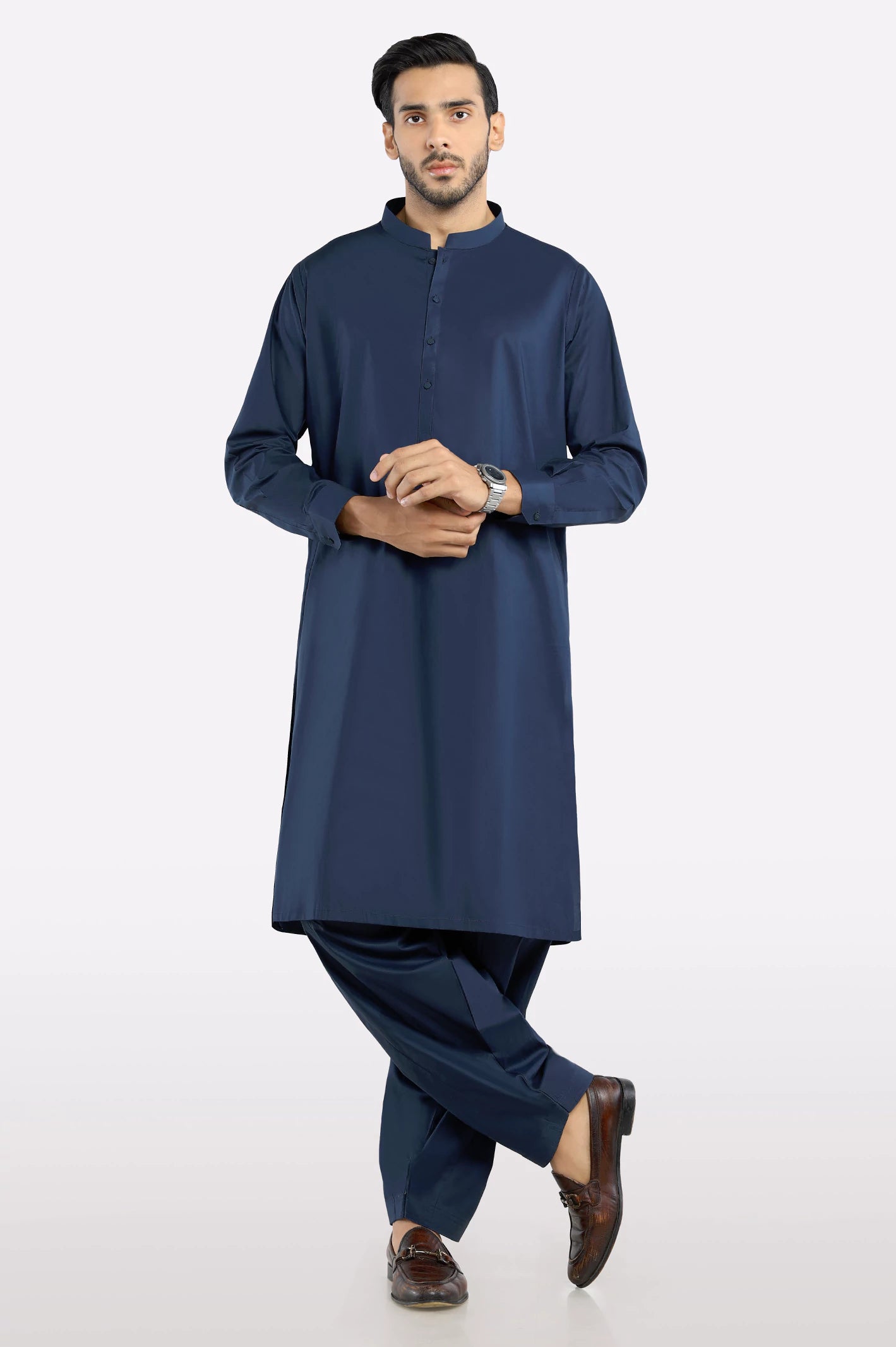 Navy Blue Cotton Shalwar Kameez - Image 2