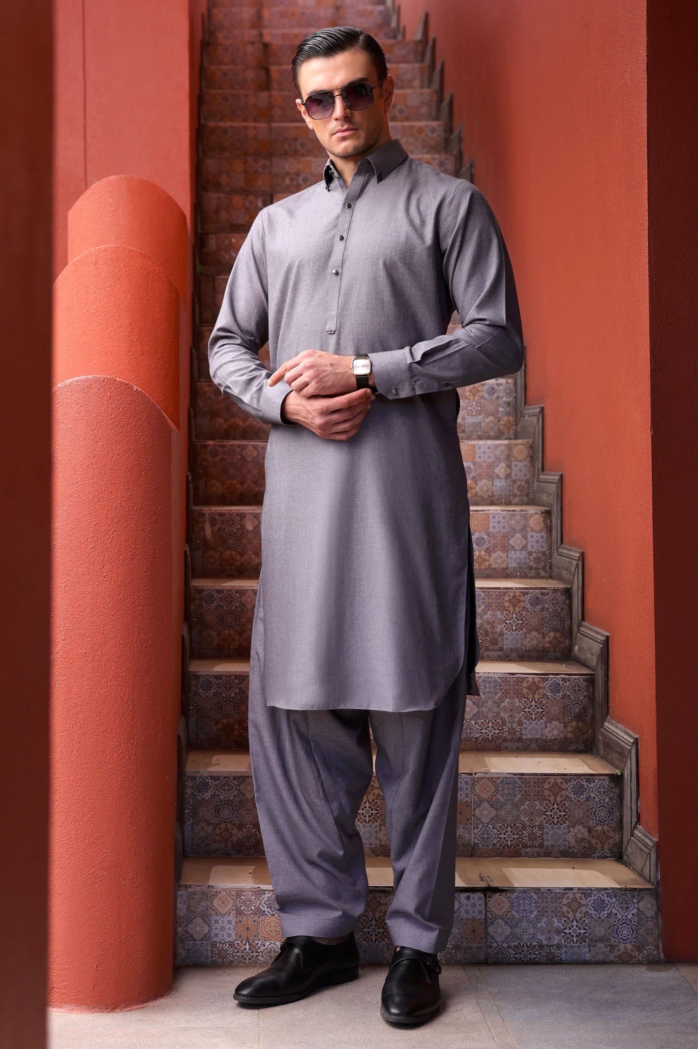 Grey Wash & Wear Shalwar Kameez - Image 4
