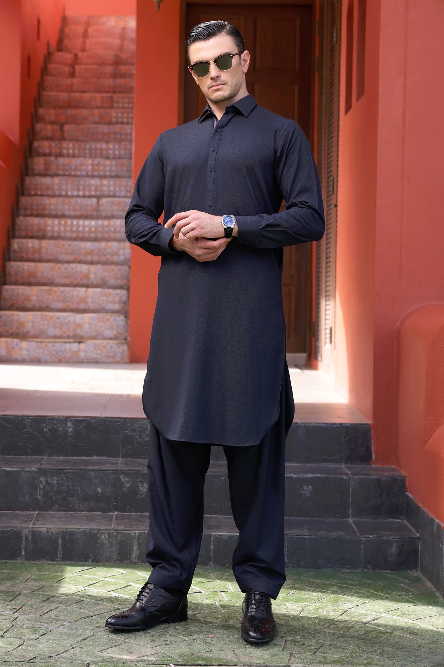 Dark Blue Wash & Wear Shalwar Kameez - Image 2
