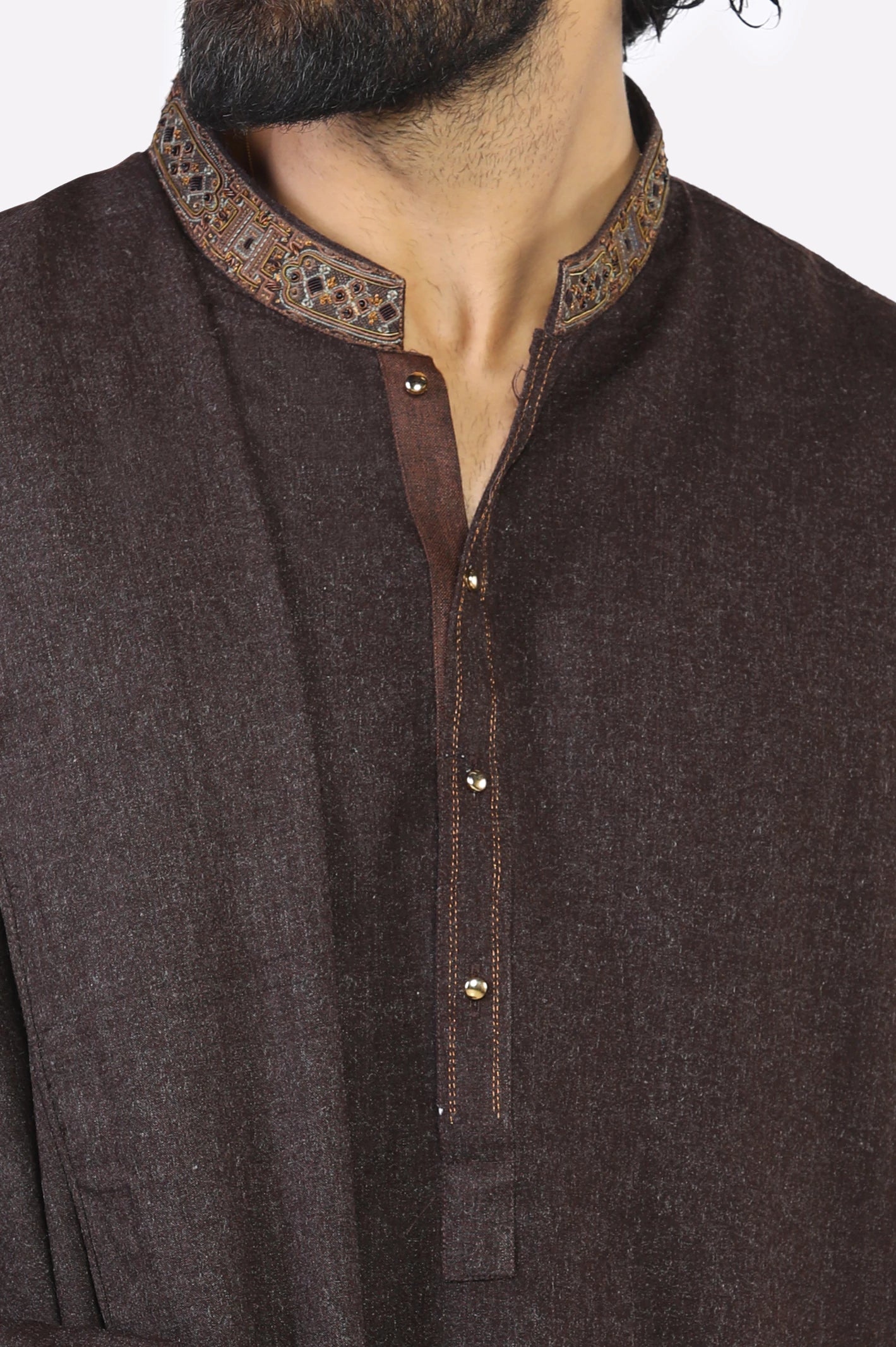 Dark Brown Shalwar Kameez with Shawl - Image 6