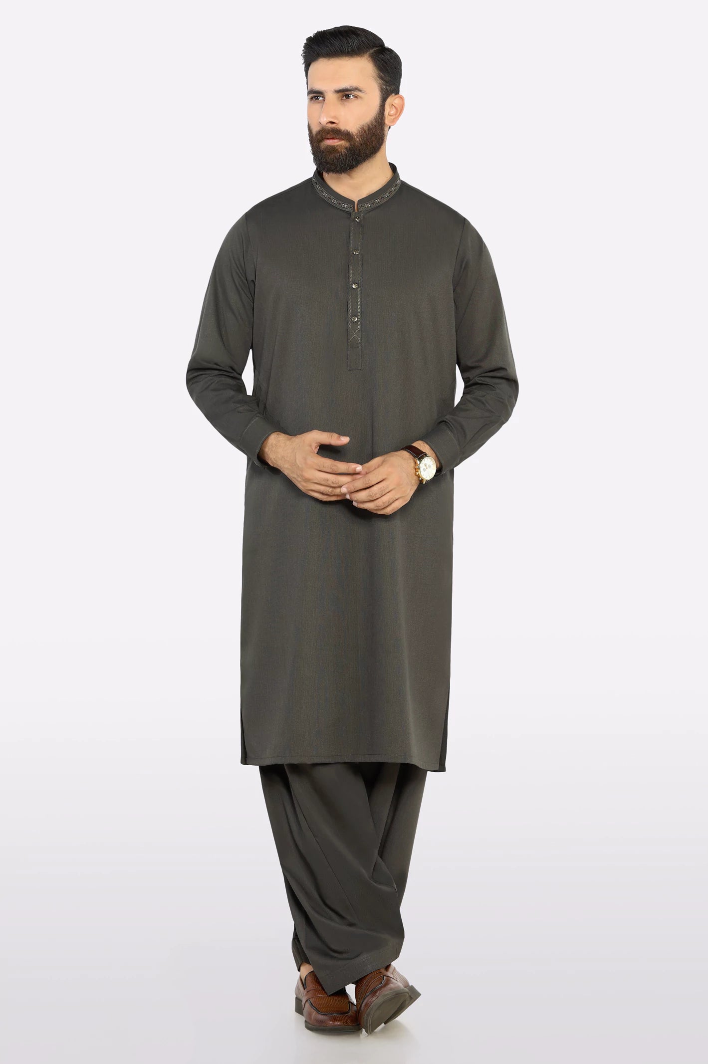 Dark Grey Wash & Wear Shalwar Kameez - Image 2