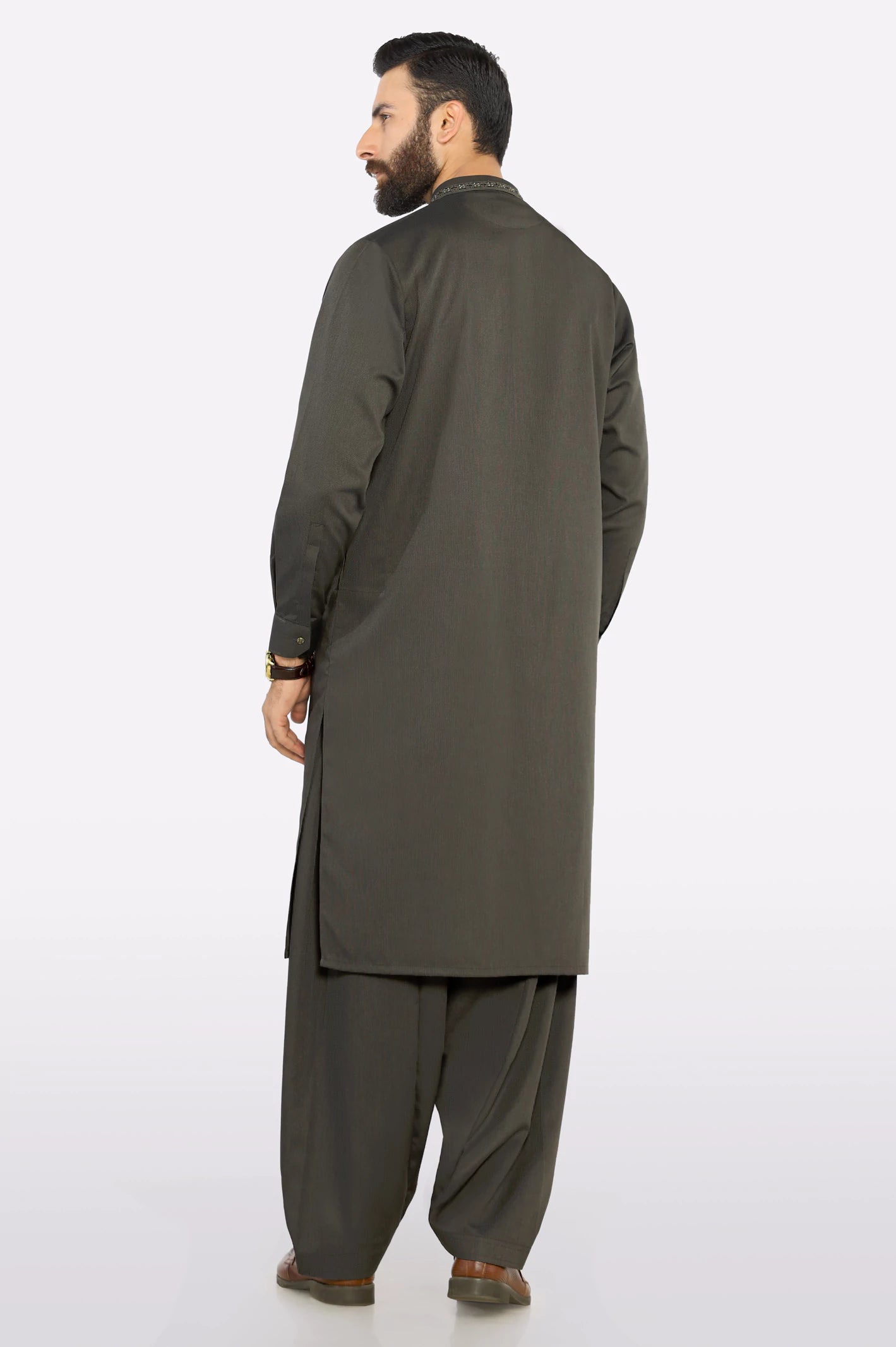 Dark Grey Wash & Wear Shalwar Kameez - Image 4