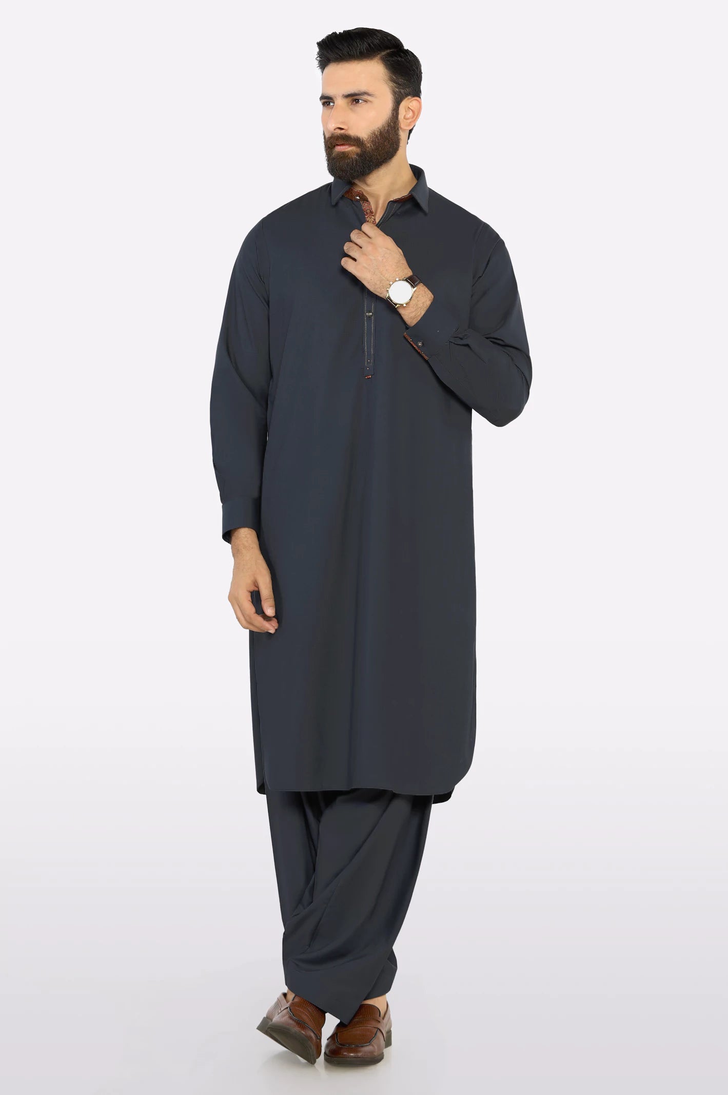 Grey Wash & Wear Shalwar Kameez - Image 2