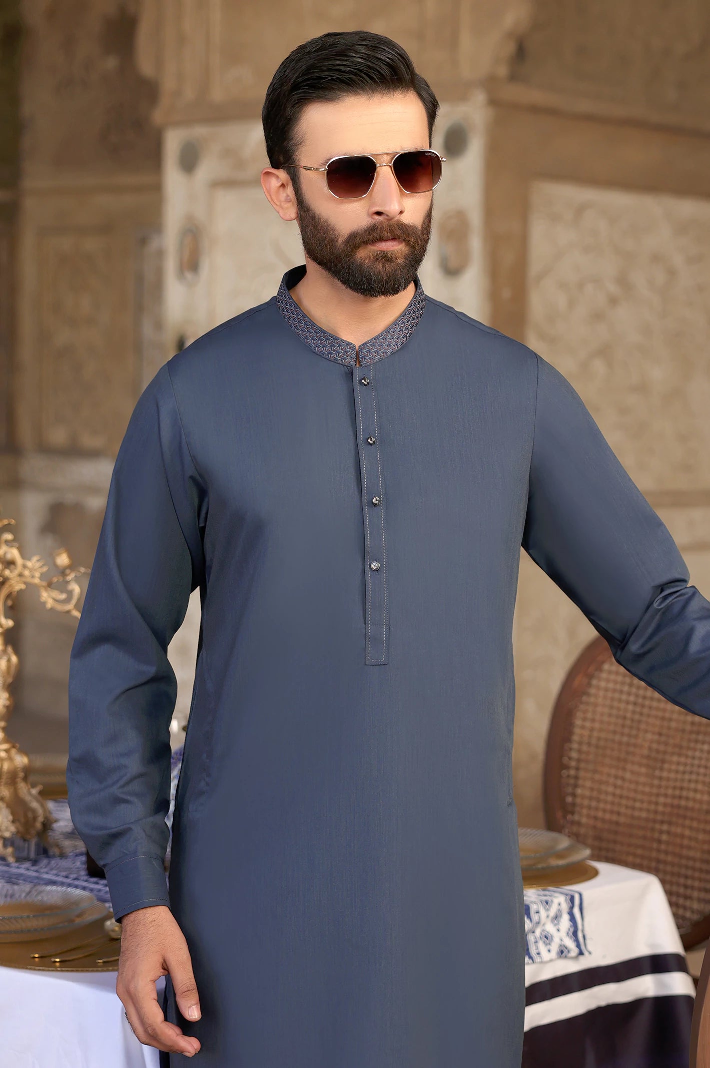 Dark Blue Wash & Wear Shalwar Kameez - Image 3